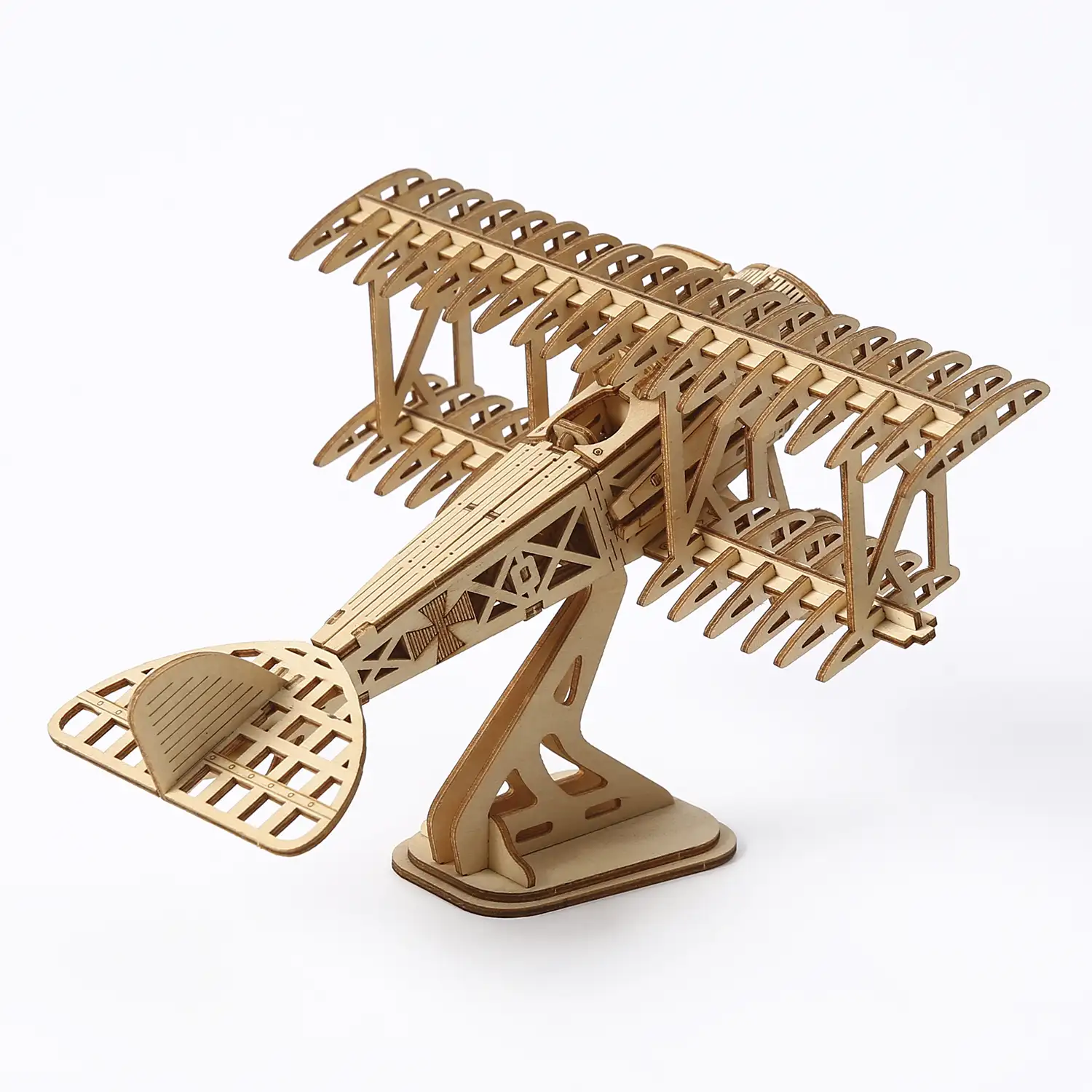 Maqueta de Madera 3D, diseño de Avioneta con movimiento mecánico. 105 piezas.