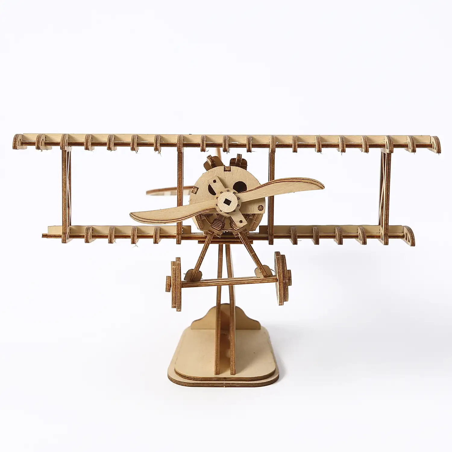 Maqueta de Madera 3D, diseño de Avioneta con movimiento mecánico. 105 piezas.
