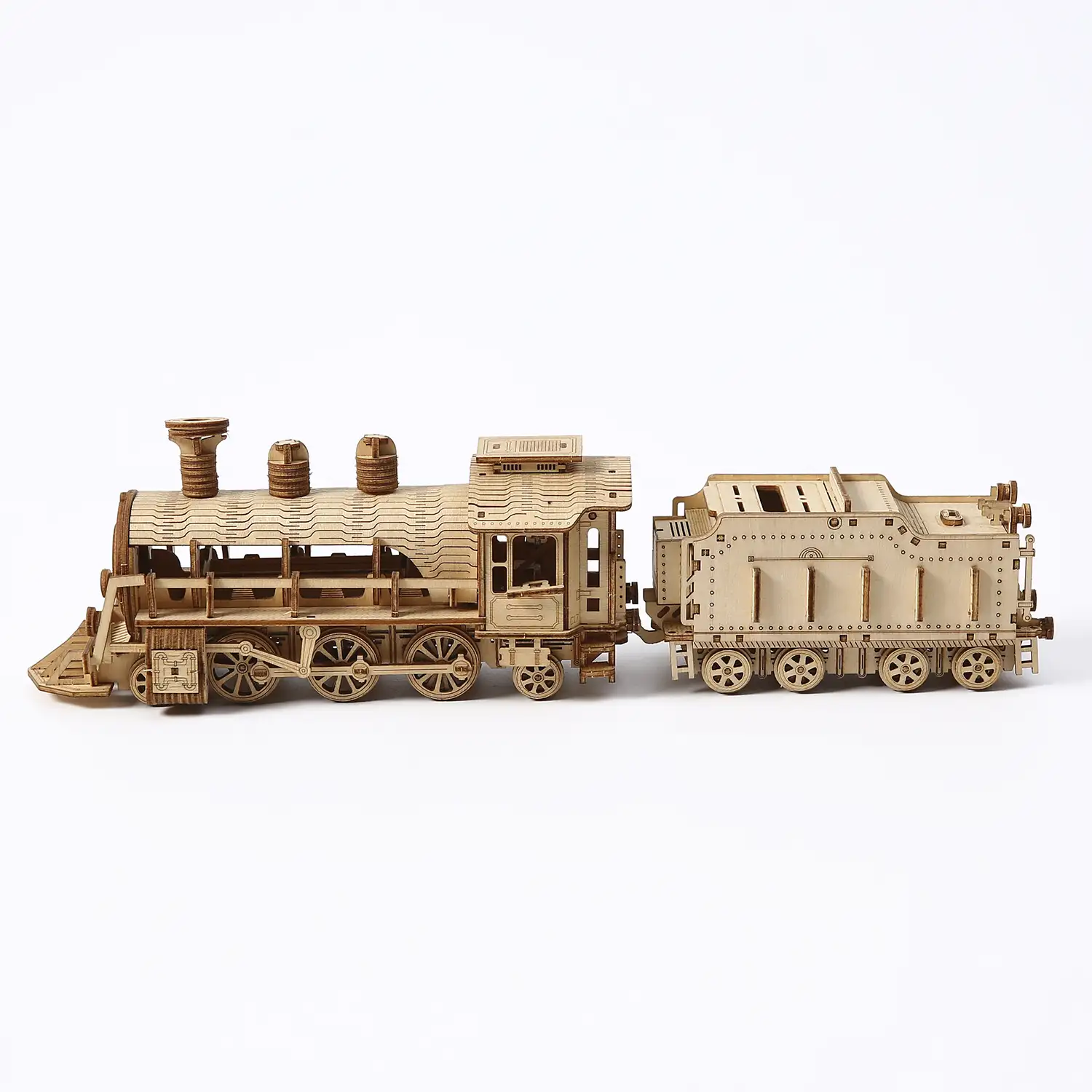 Maqueta de Madera 3D, diseño de Tren de vapor con movimiento mecánico. 282 piezas.
