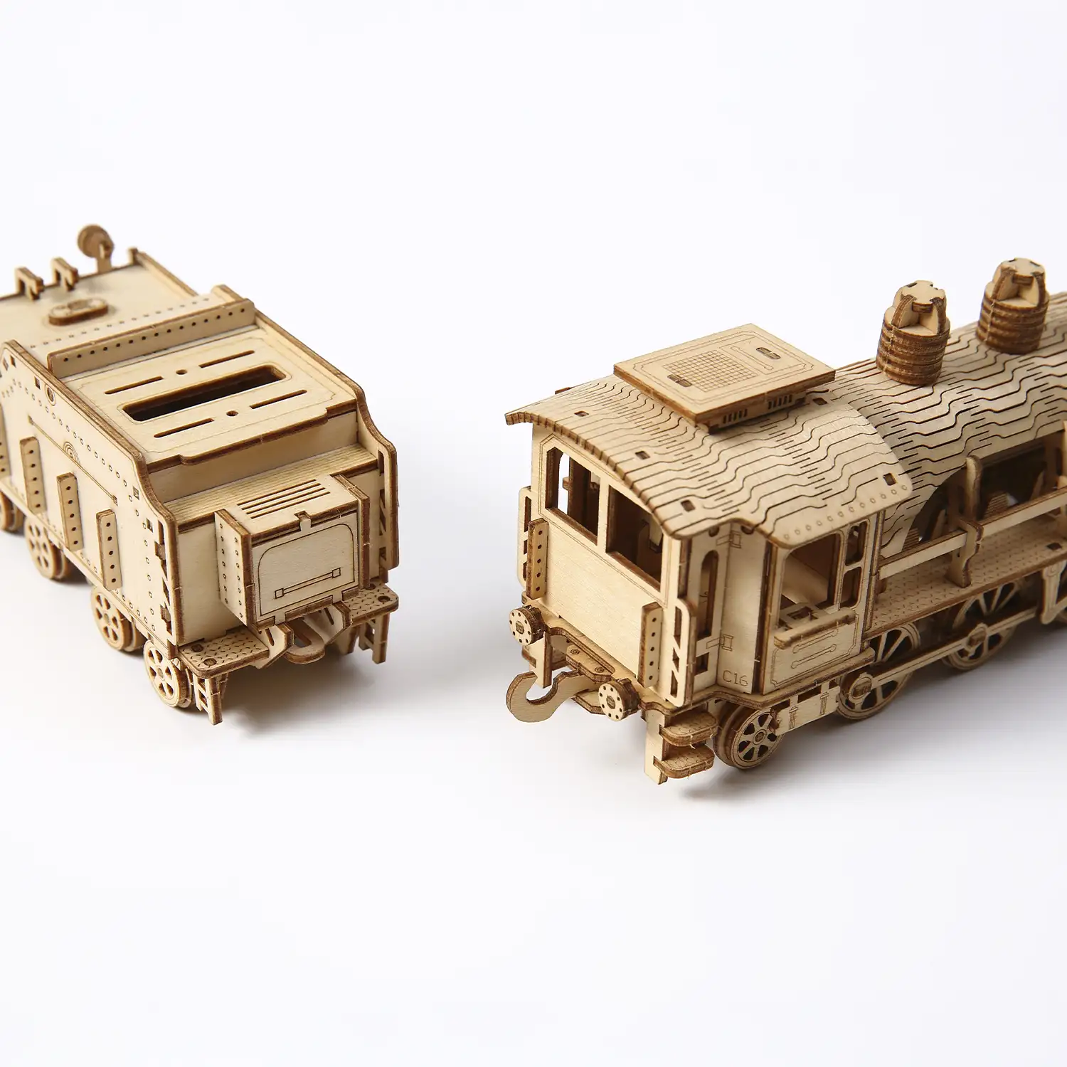 Maqueta de Madera 3D, diseño de Tren de vapor con movimiento mecánico. 282 piezas.
