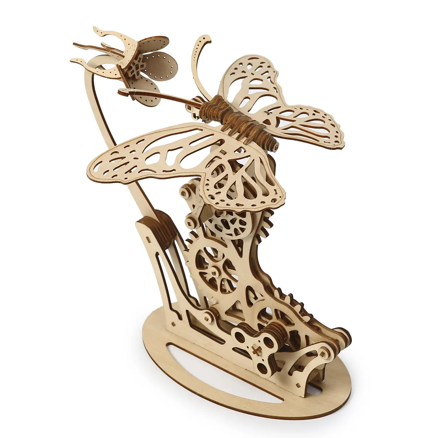 Maqueta de Madera 3D, diseño de Mariposa con movimiento mecánico. 138 piezas.