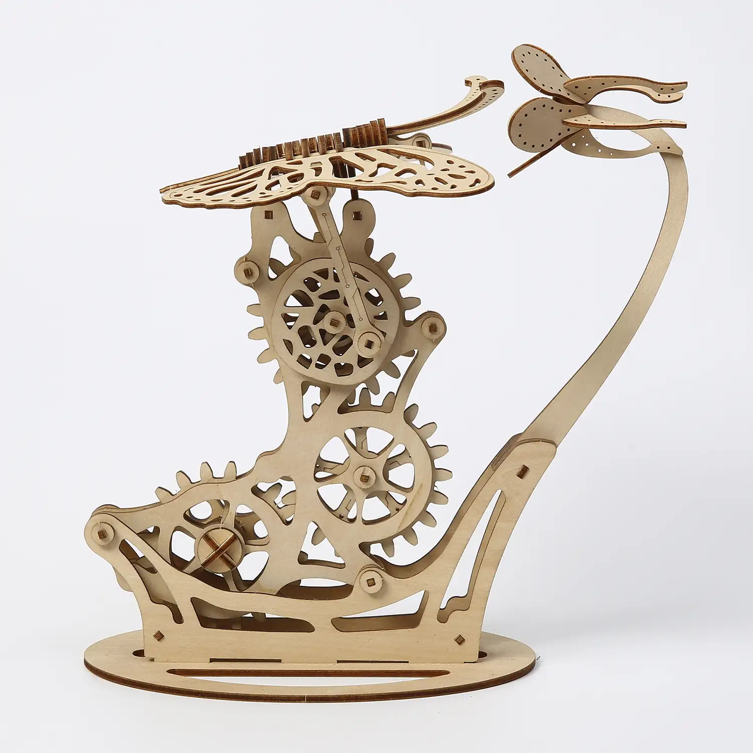 Maqueta de Madera 3D, diseño de Mariposa con movimiento mecánico. 138 piezas.