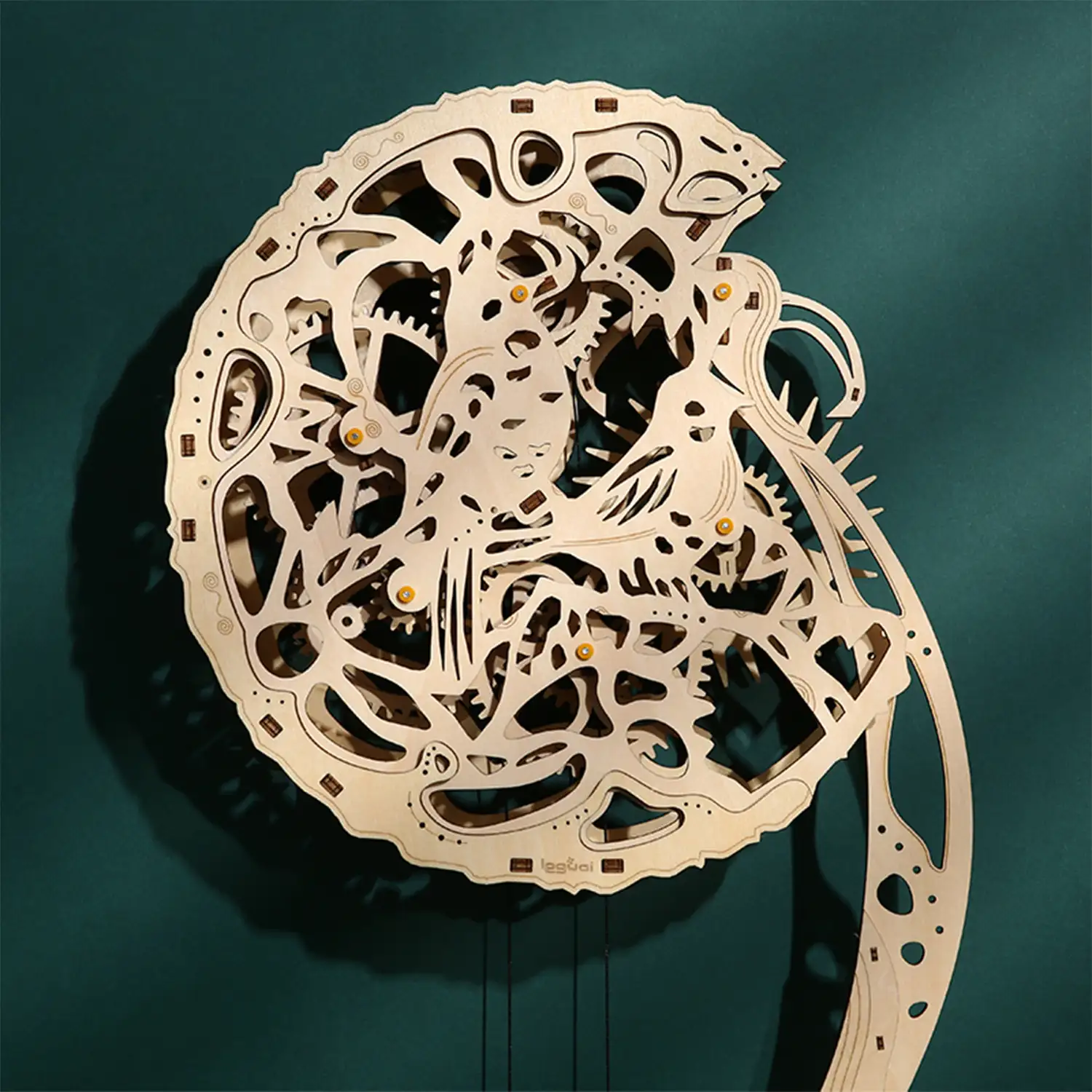 Maqueta de Madera 3D, diseño de Péndulo Lunar con movimiento mecánico. 121 piezas.
