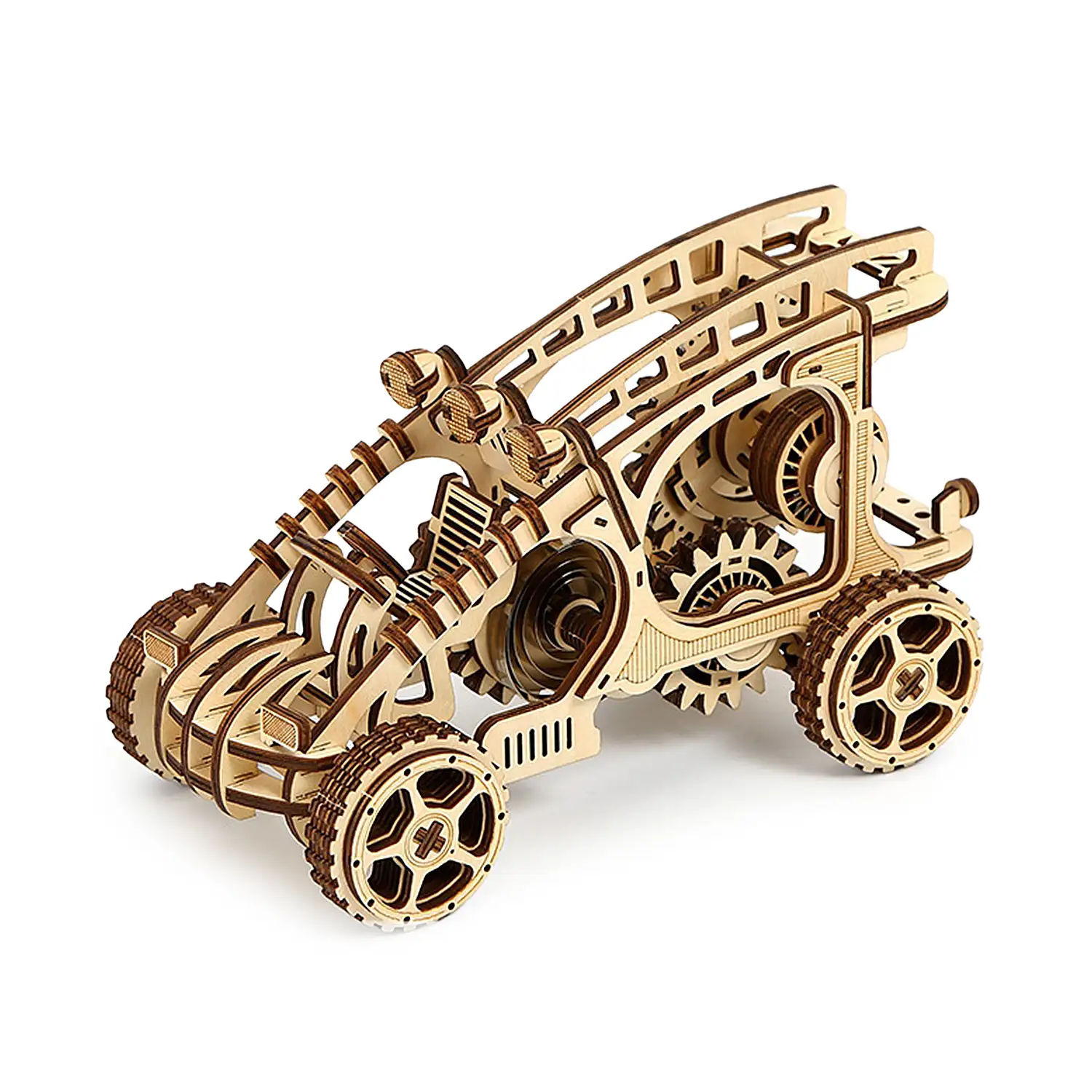 Maqueta de Madera 3D, diseño de Coche de choque con movimiento mecánico. 168 piezas.
