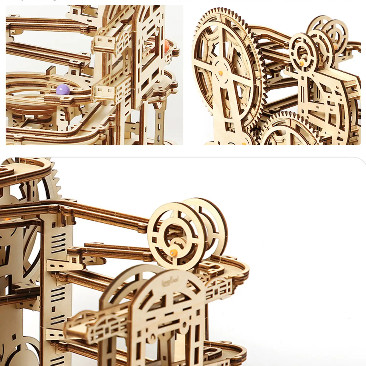 Maqueta de Madera 3D, diseño de Laberinto para canicas con movimiento mecánico. 369 piezas.