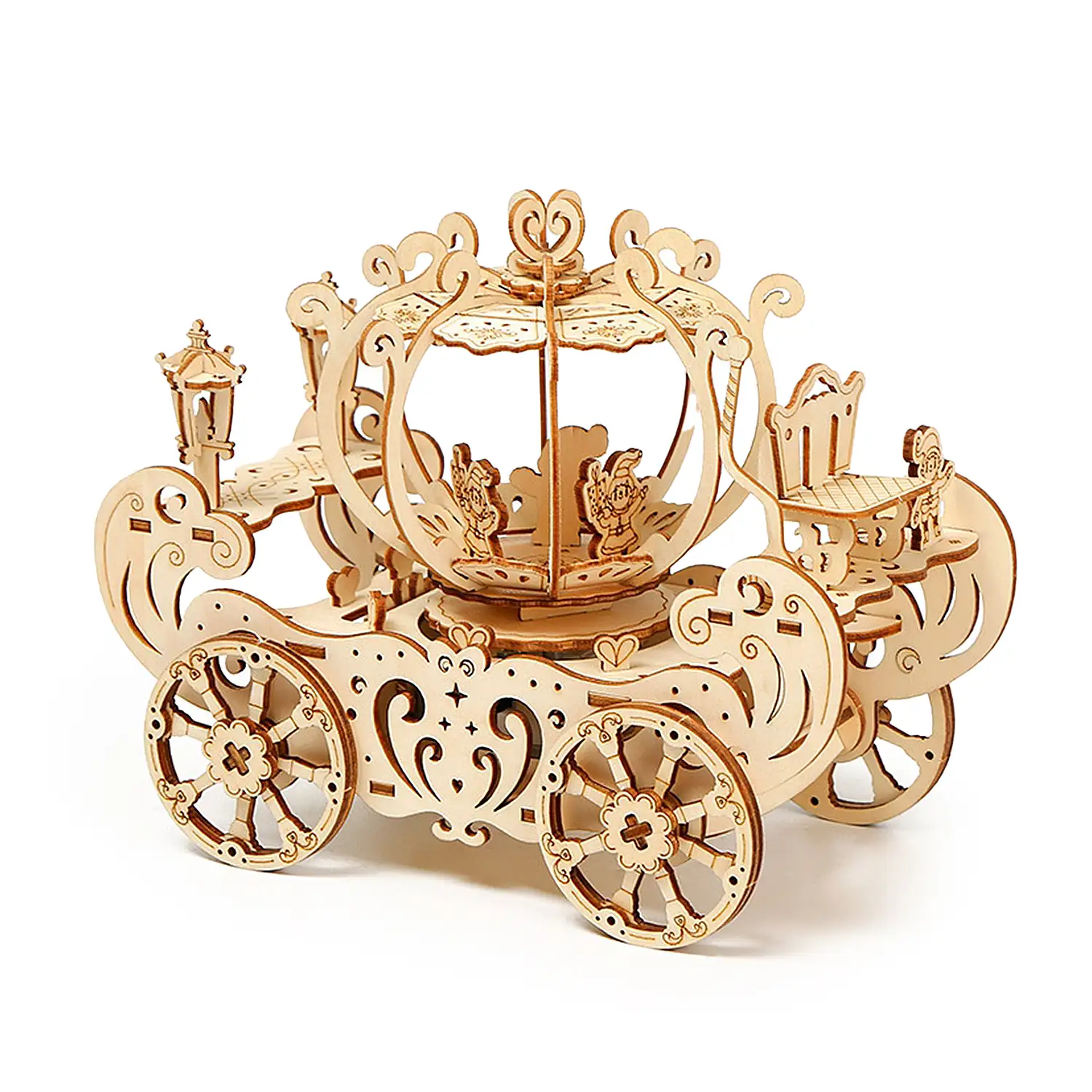Maqueta de Madera 3D, diseño de Carruaje de calabaza con música y movimiento mecánico. 126 piezas.