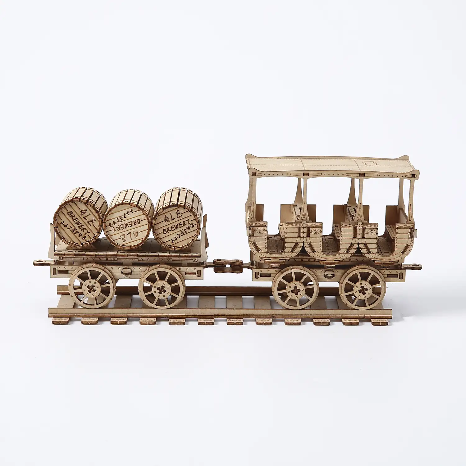 Maqueta de Madera 3D, diseño de Vagón del vino con movimiento mecánico. 278 piezas.