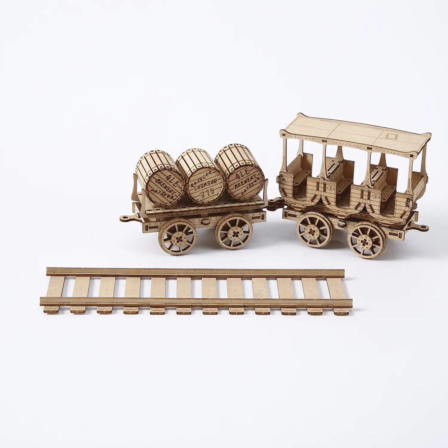 Maqueta de Madera 3D, diseño de Vagón del vino con movimiento mecánico. 278 piezas.