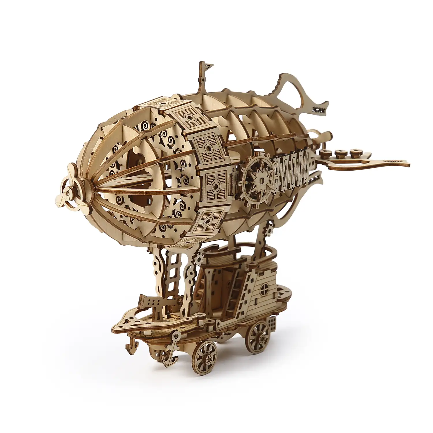 Maqueta de Madera 3D, diseño de Teledirigible con movimiento mecánico. 160 piezas.