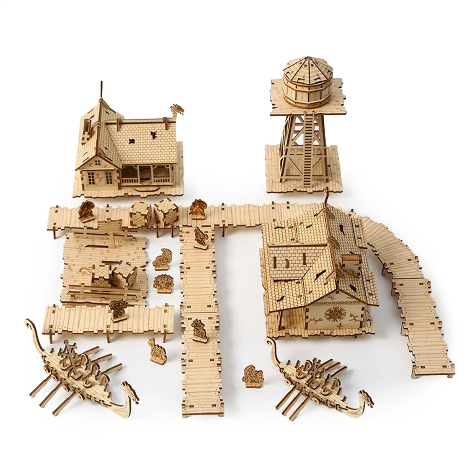 Maqueta de Madera 3D, diseño de Embarcadero Vikingo. 272 piezas.