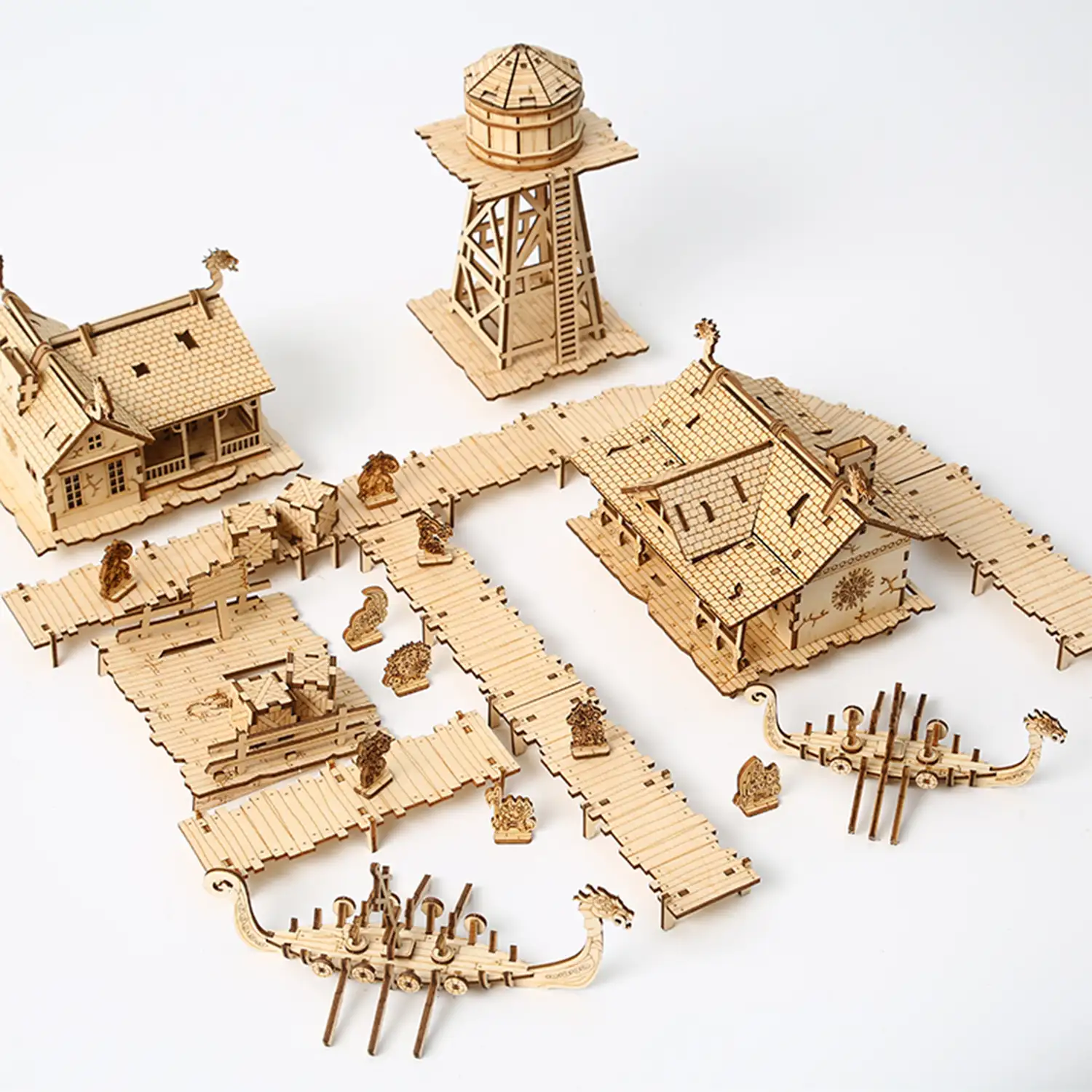 Maqueta de Madera 3D, diseño de Embarcadero Vikingo. 272 piezas.