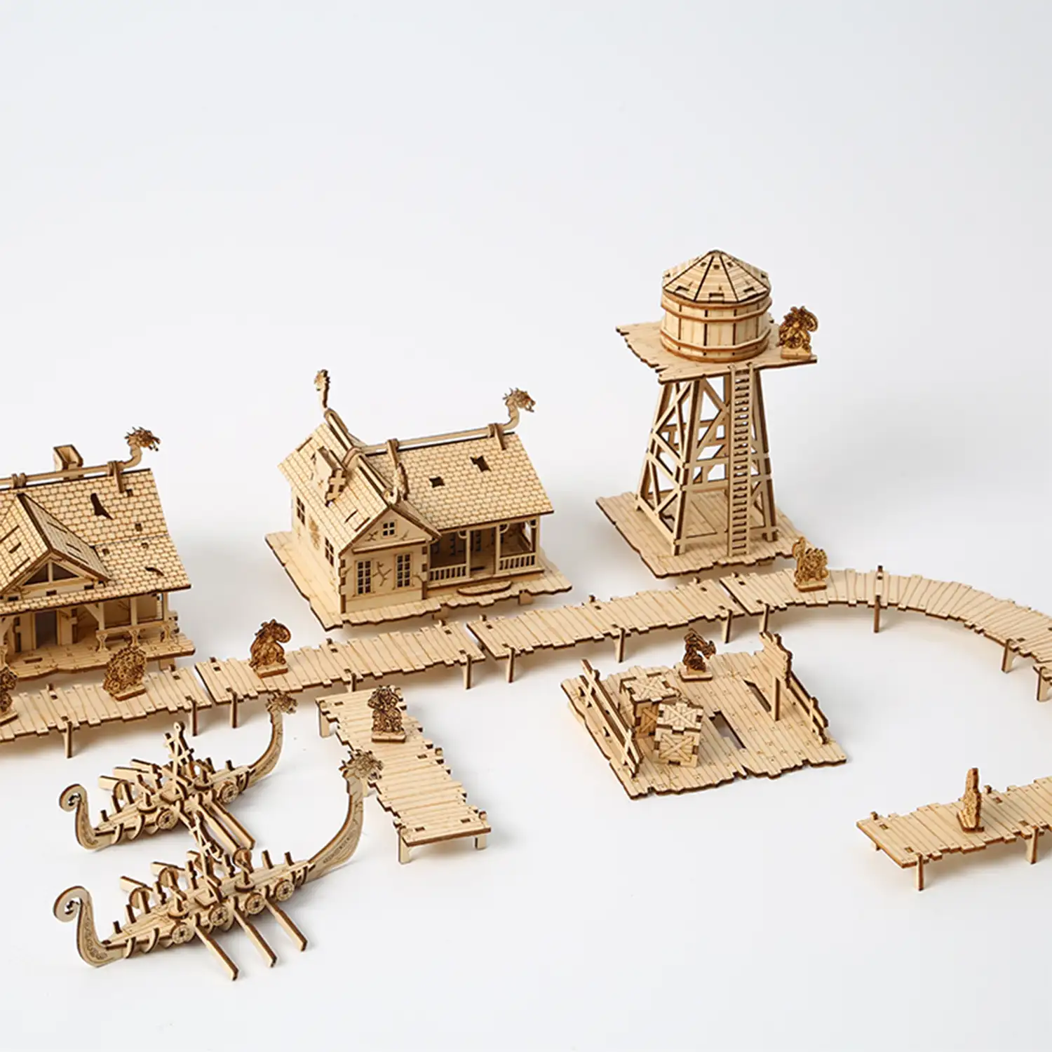 Maqueta de Madera 3D, diseño de Embarcadero Vikingo. 272 piezas.