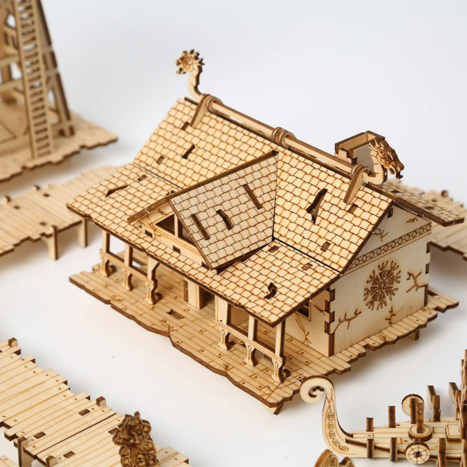 Maqueta de Madera 3D, diseño de Embarcadero Vikingo. 272 piezas.