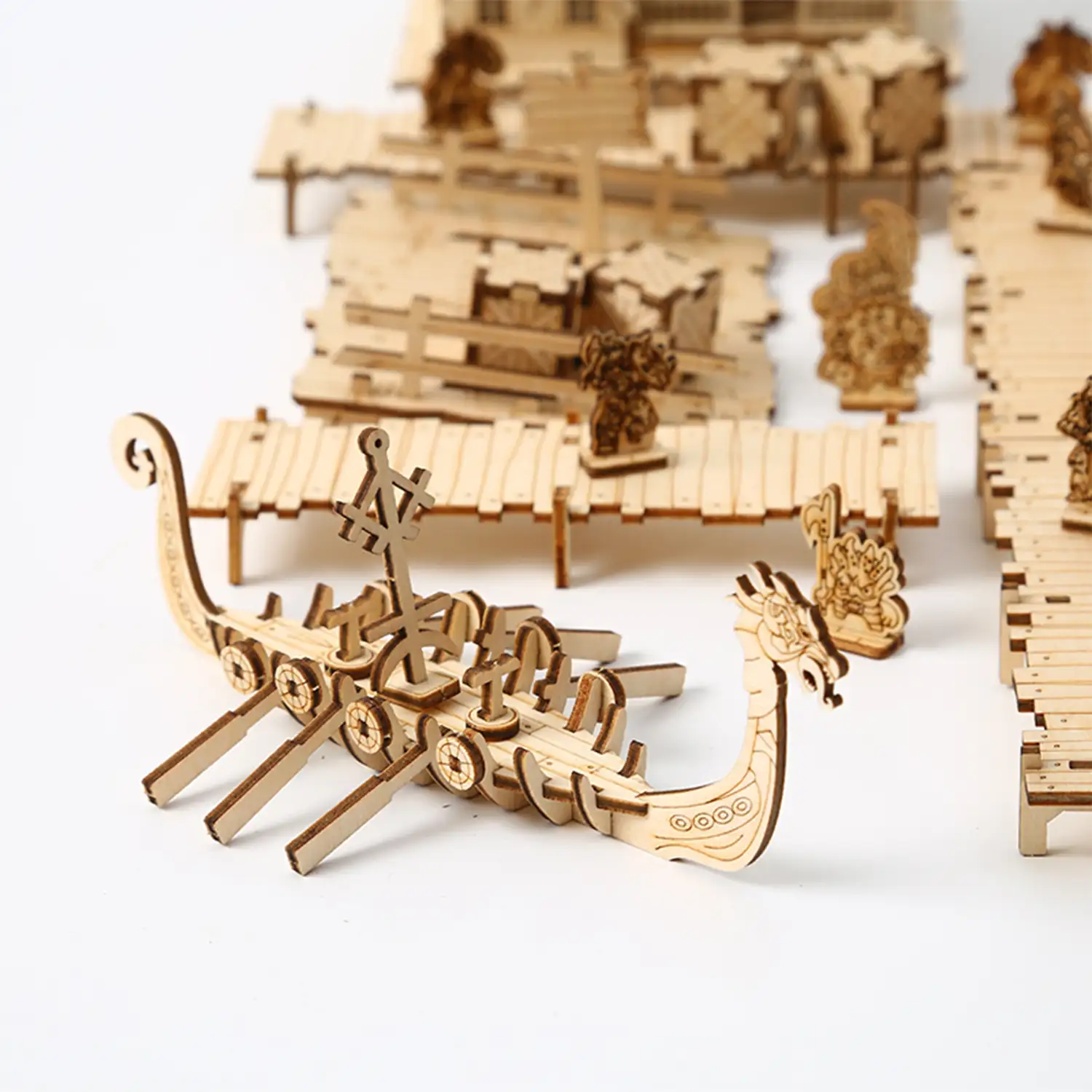 Maqueta de Madera 3D, diseño de Embarcadero Vikingo. 272 piezas.