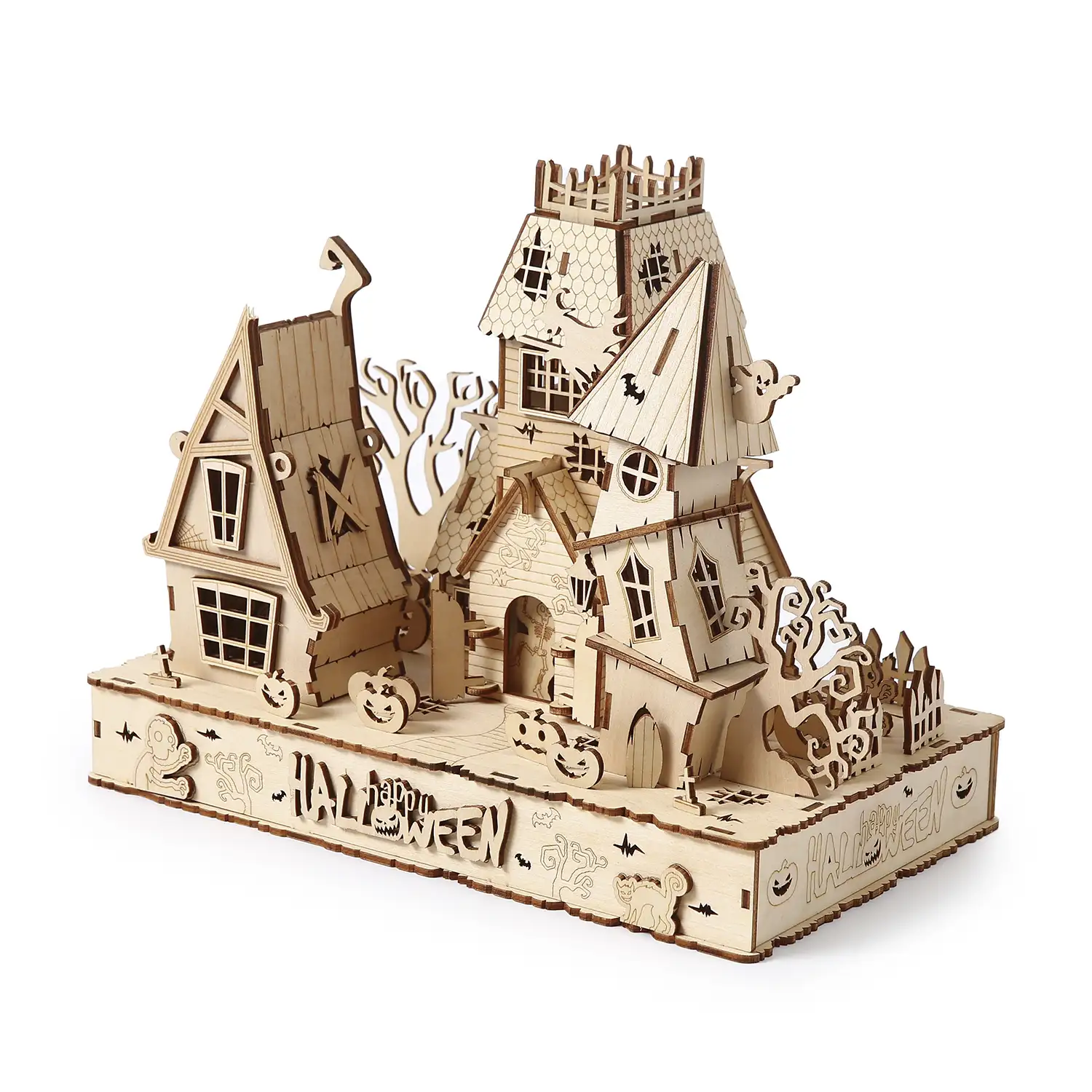Maqueta de Madera 3D, diseño Casa de Halloween con luz. 147 piezas.