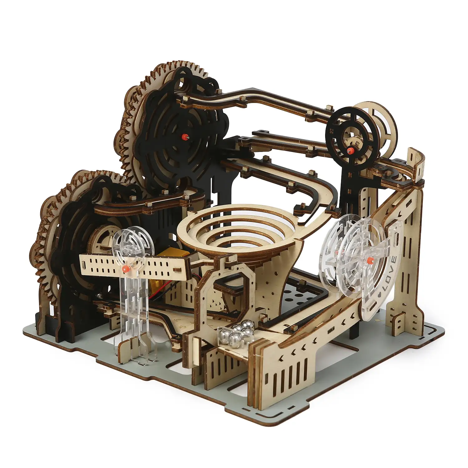 Maqueta de Madera 3D, diseño Raíl para perlas con movimiento mecánico. 168 piezas.