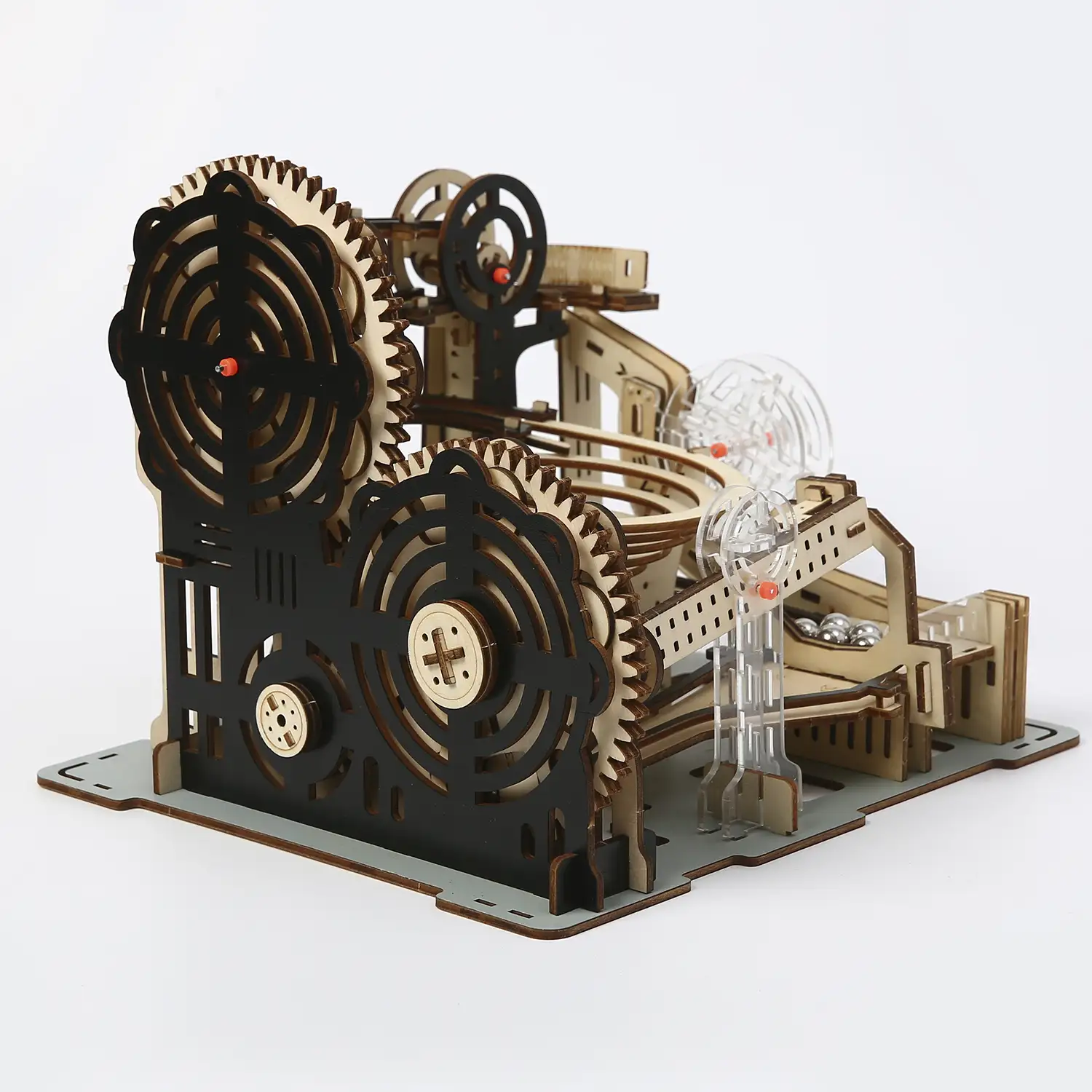 Maqueta de Madera 3D, diseño Raíl para perlas con movimiento mecánico. 168 piezas.