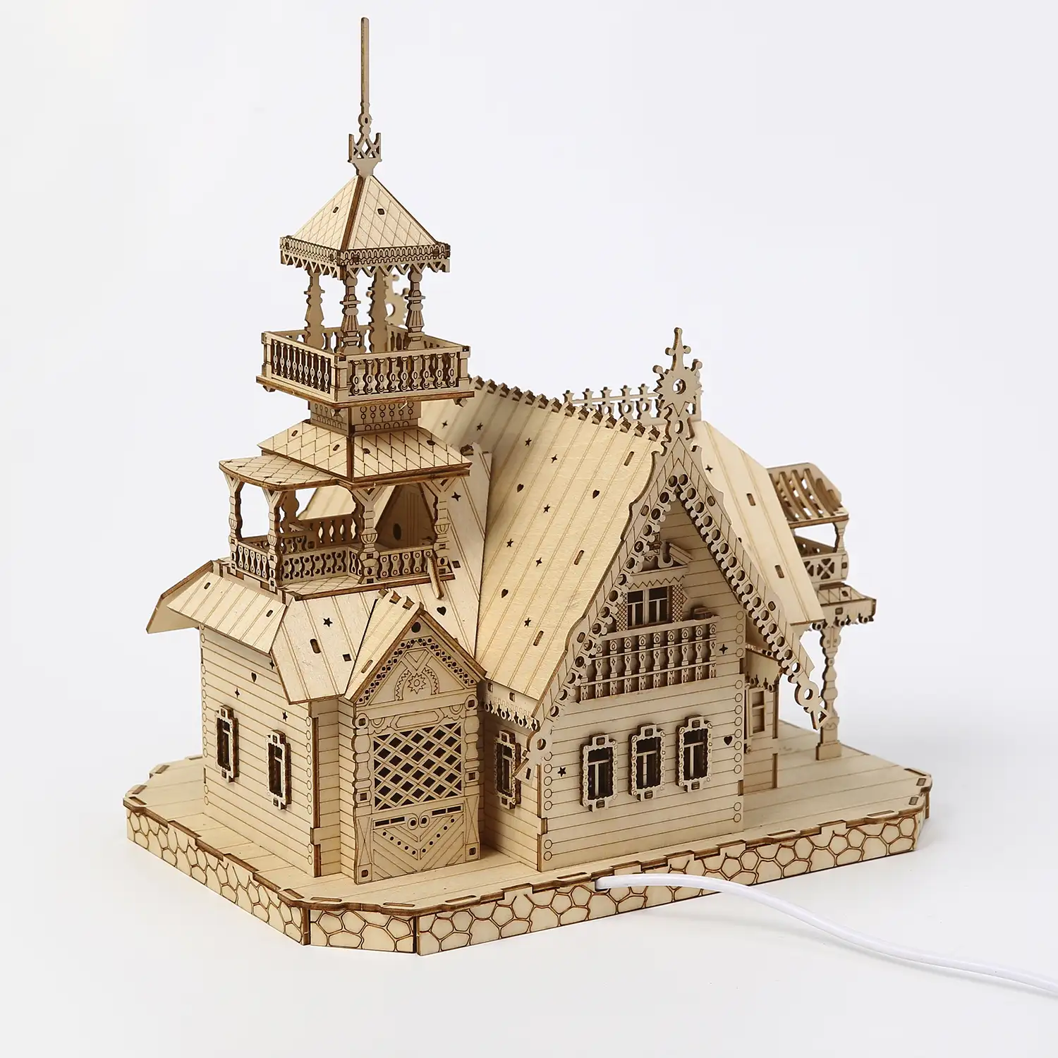 Maqueta de Madera 3D, diseño de Villa antigua con luz. 267 piezas.