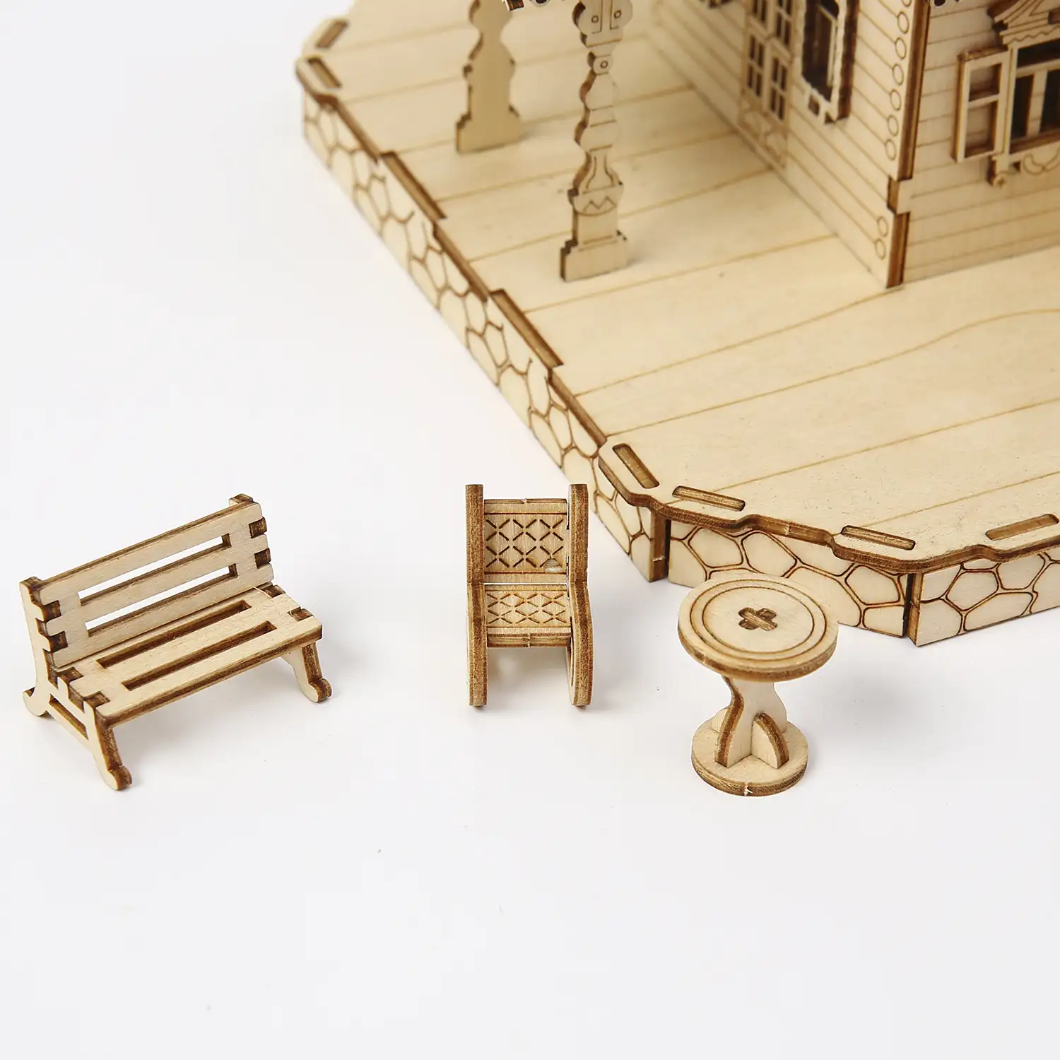 Maqueta de Madera 3D, diseño de Villa antigua con luz. 267 piezas.