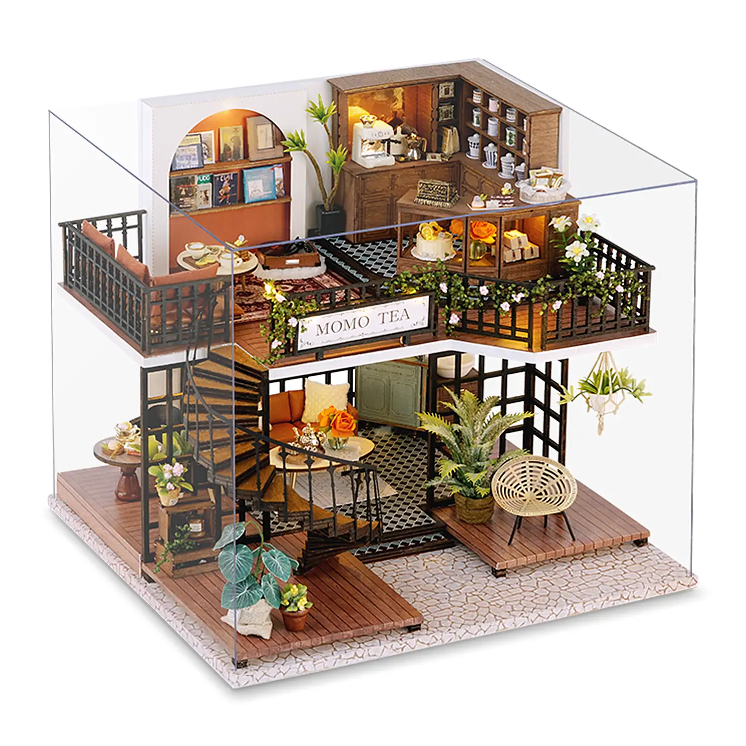 Salón del Té de Momo. Maqueta 3D realista con gran detalle, cubierta antipolvo y luces led.