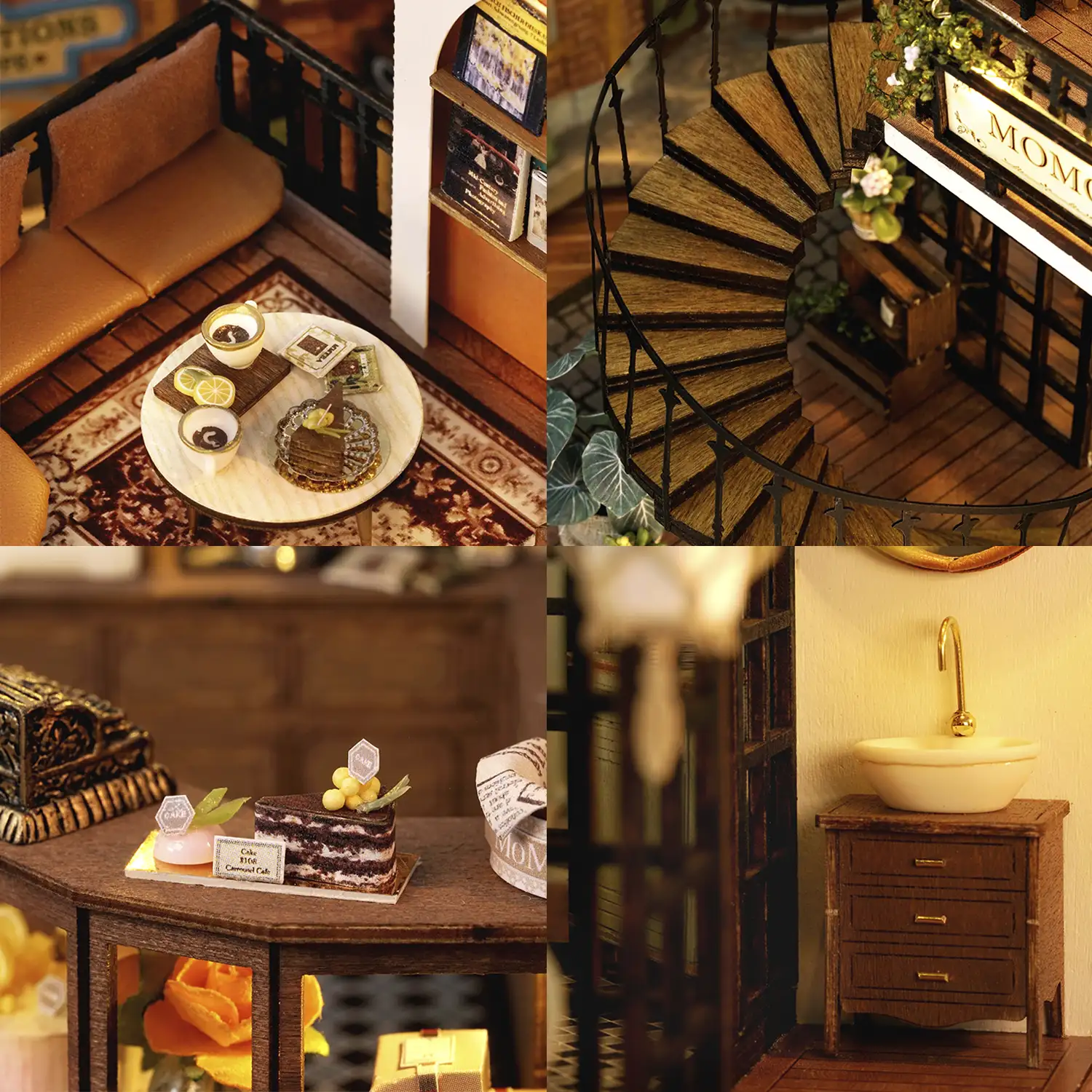 Salón del Té de Momo. Maqueta 3D realista con gran detalle, cubierta antipolvo y luces led.