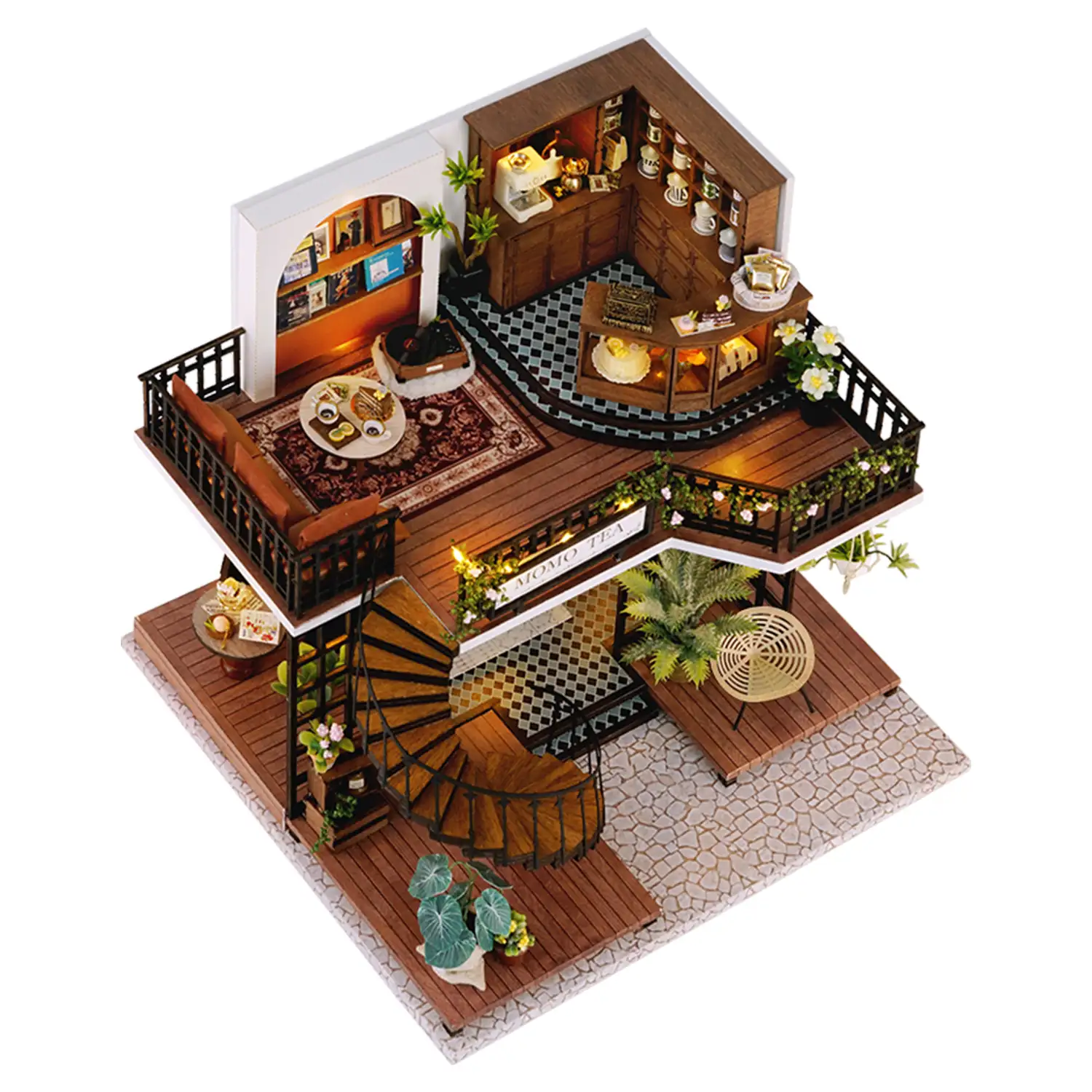 Salón del Té de Momo. Maqueta 3D realista con gran detalle, cubierta antipolvo y luces led.