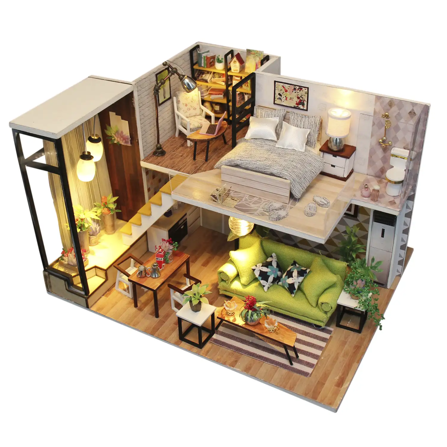 Habitación Escandinavia Romántica. Maqueta 3D realista con gran detalle y luces led.