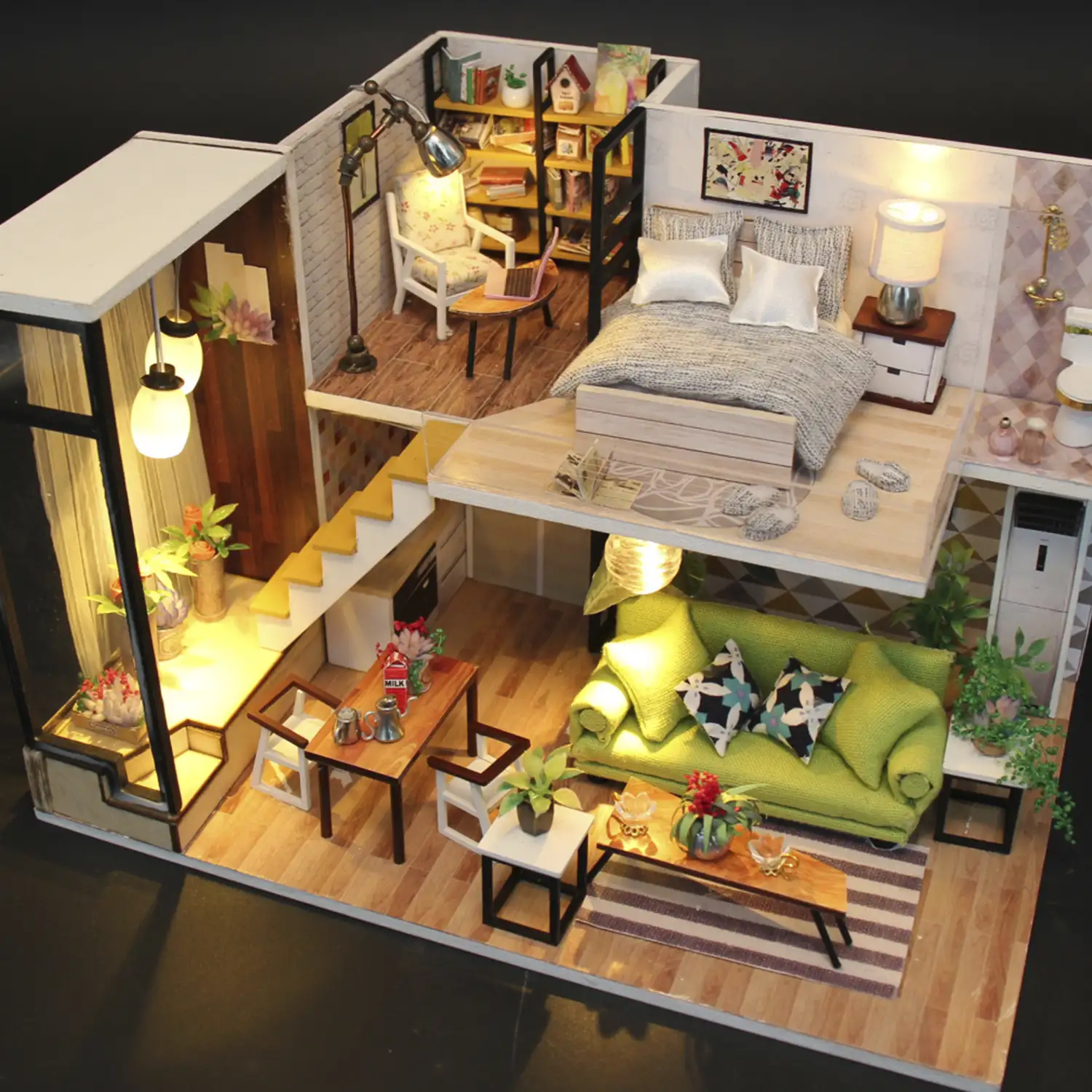 Habitación Escandinavia Romántica. Maqueta 3D realista con gran detalle y luces led.