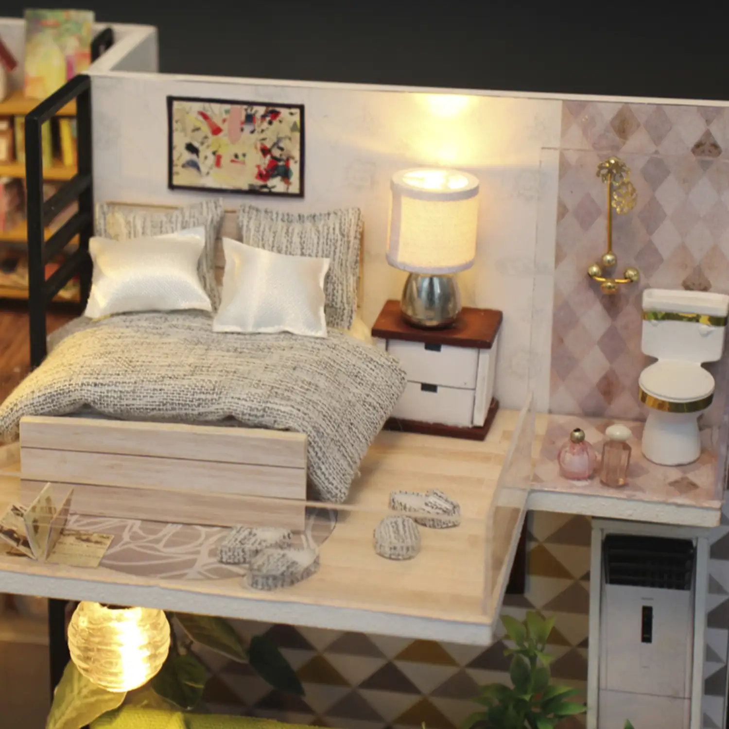 Habitación Escandinavia Romántica. Maqueta 3D realista con gran detalle y luces led.