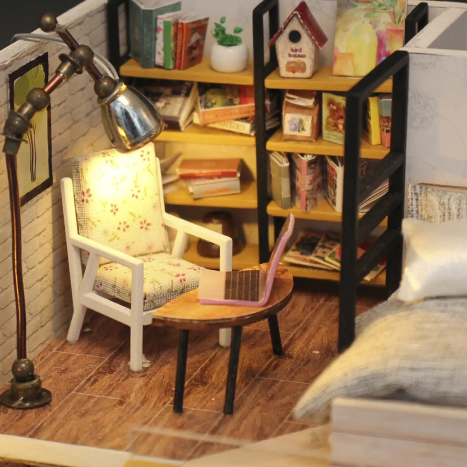 Habitación Escandinavia Romántica. Maqueta 3D realista con gran detalle y luces led.