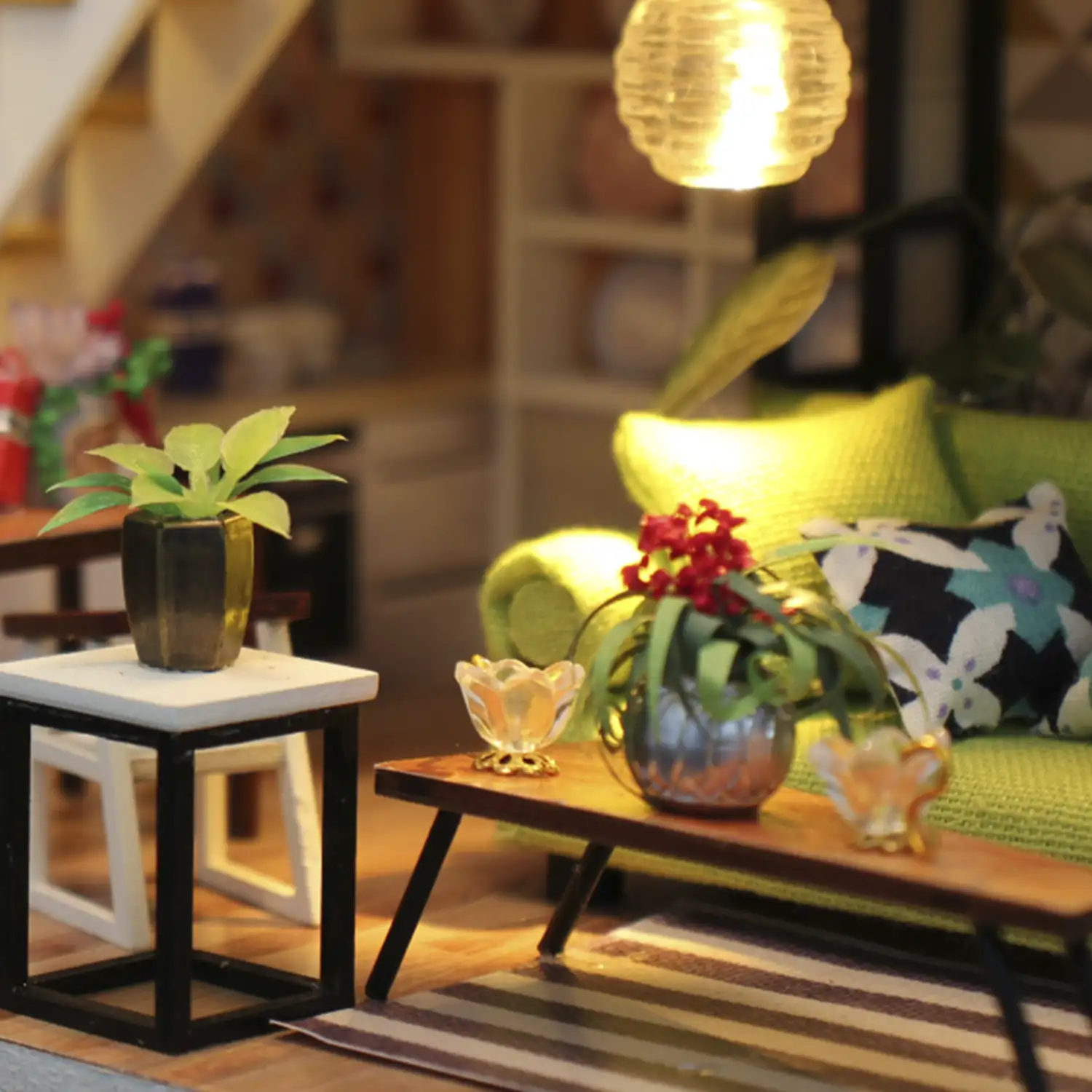 Habitación Escandinavia Romántica. Maqueta 3D realista con gran detalle y luces led.