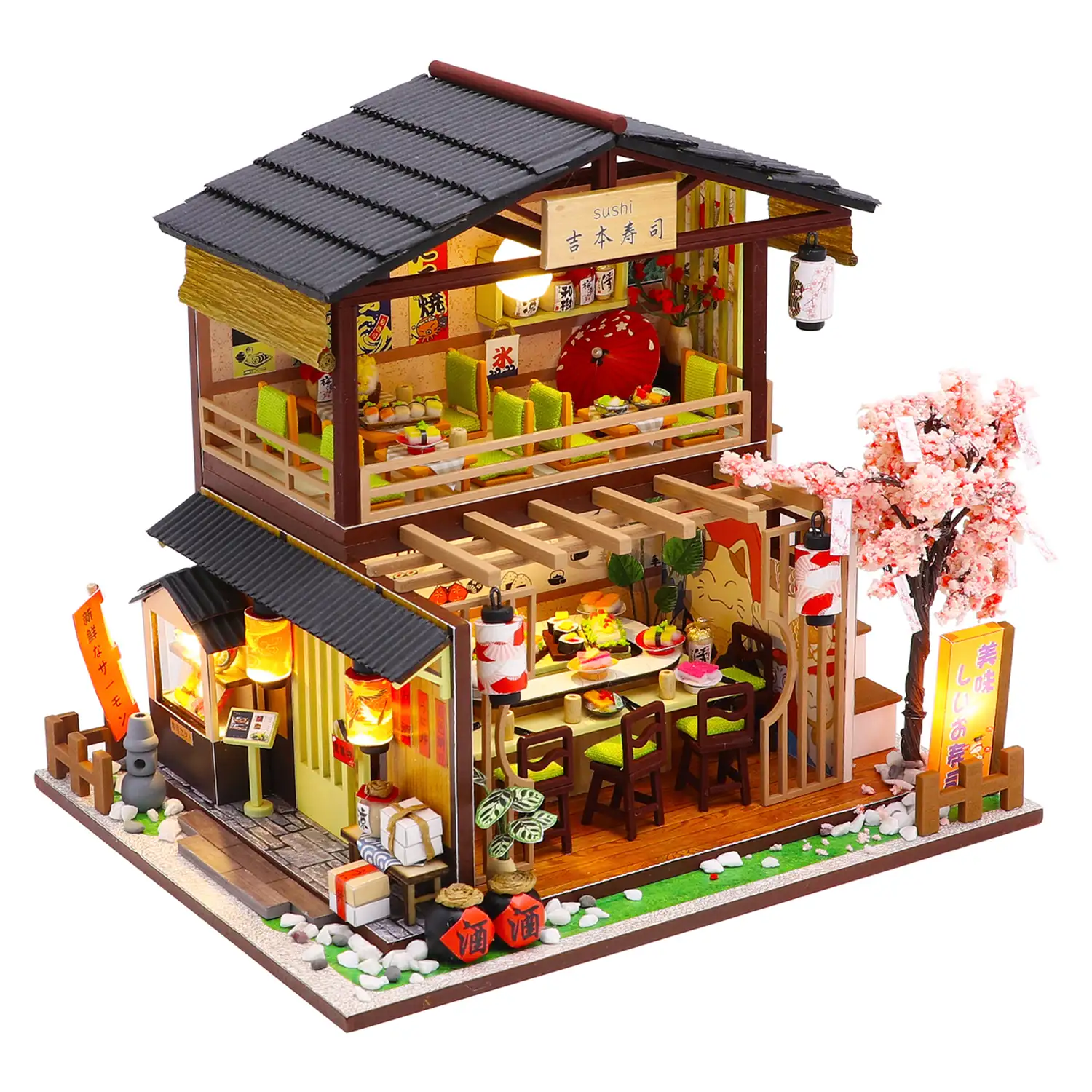 Restaurante de sushi Yoshimoto. Maqueta 3D realista con gran detalle y luces led.