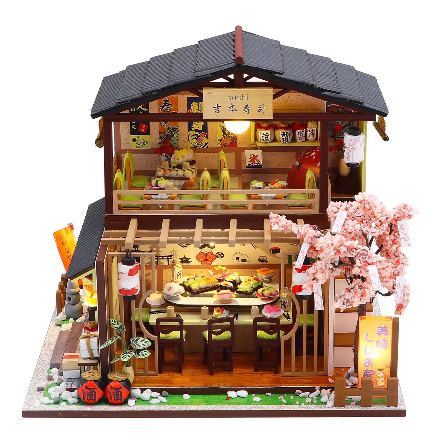 Restaurante de sushi Yoshimoto. Maqueta 3D realista con gran detalle y luces led.