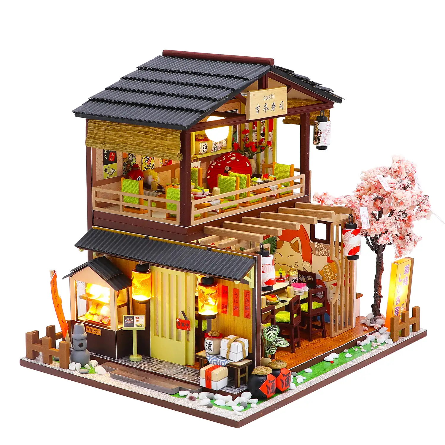 Restaurante de sushi Yoshimoto. Maqueta 3D realista con gran detalle y luces led.