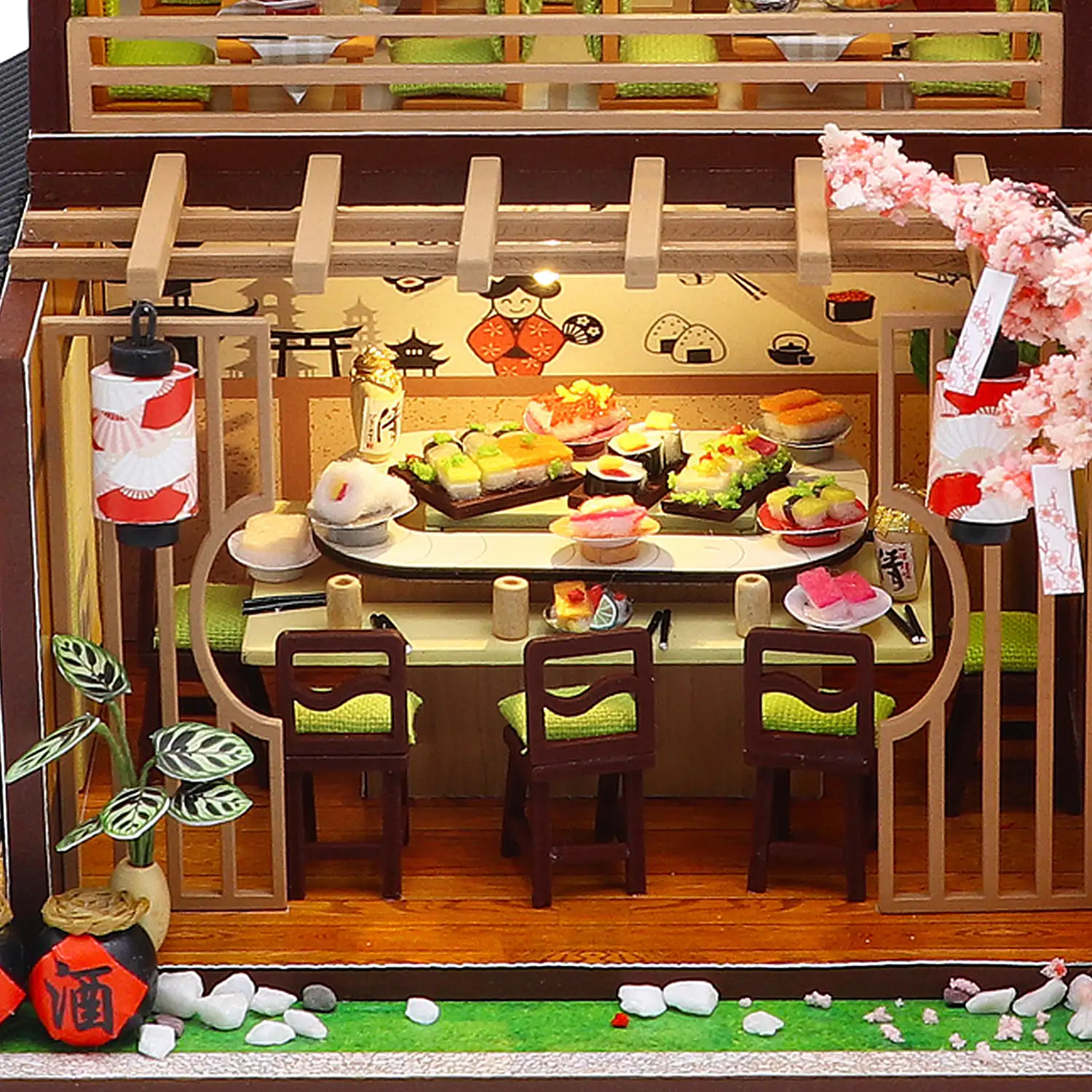 Restaurante de sushi Yoshimoto. Maqueta 3D realista con gran detalle y luces led.