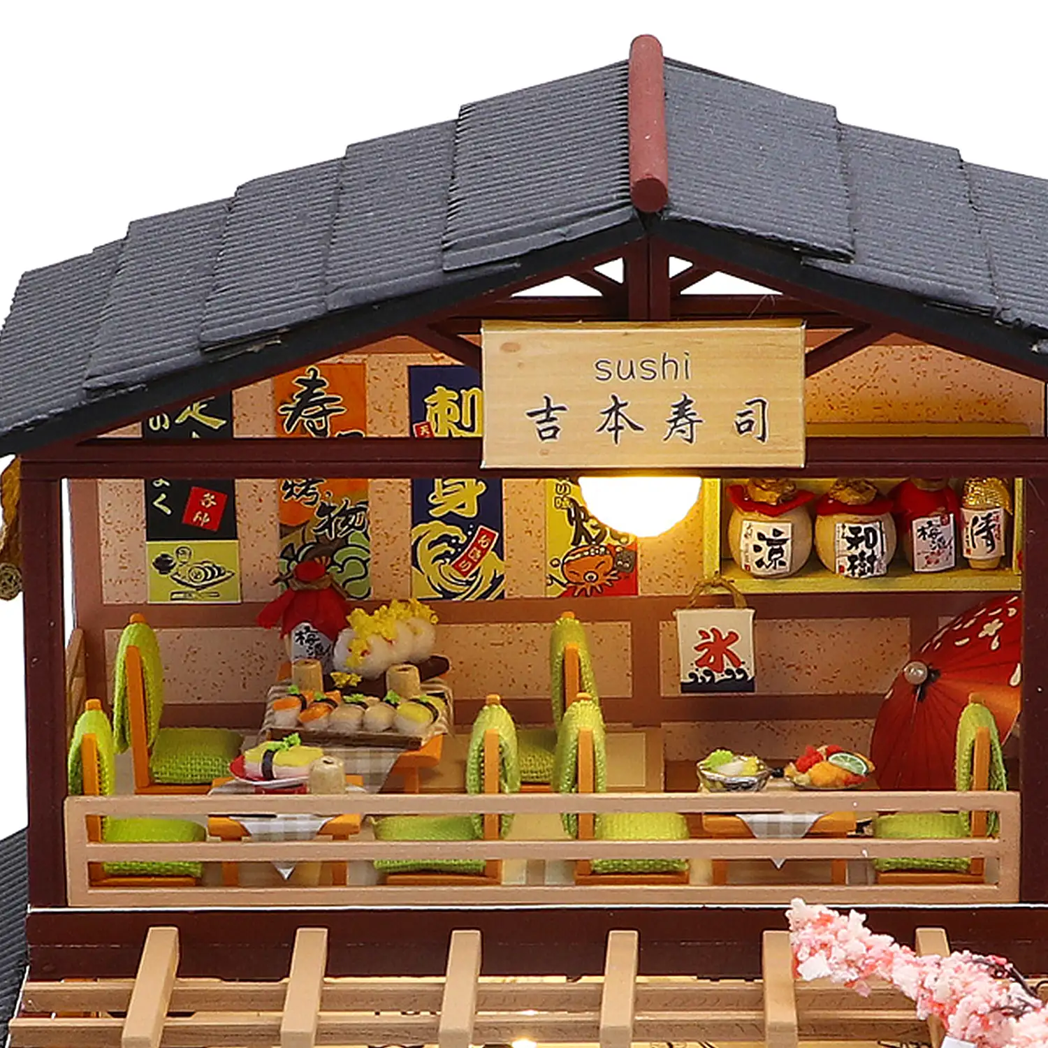 Restaurante de sushi Yoshimoto. Maqueta 3D realista con gran detalle y luces led.