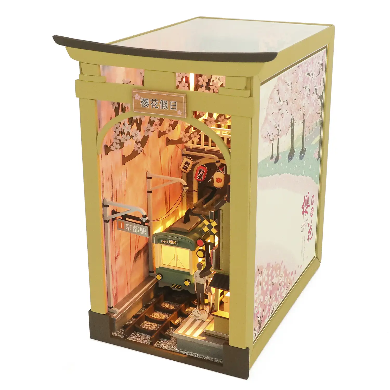 Vacaciones en Sakura. Book Nook realista con gran detalle, cubierta y luces led.
