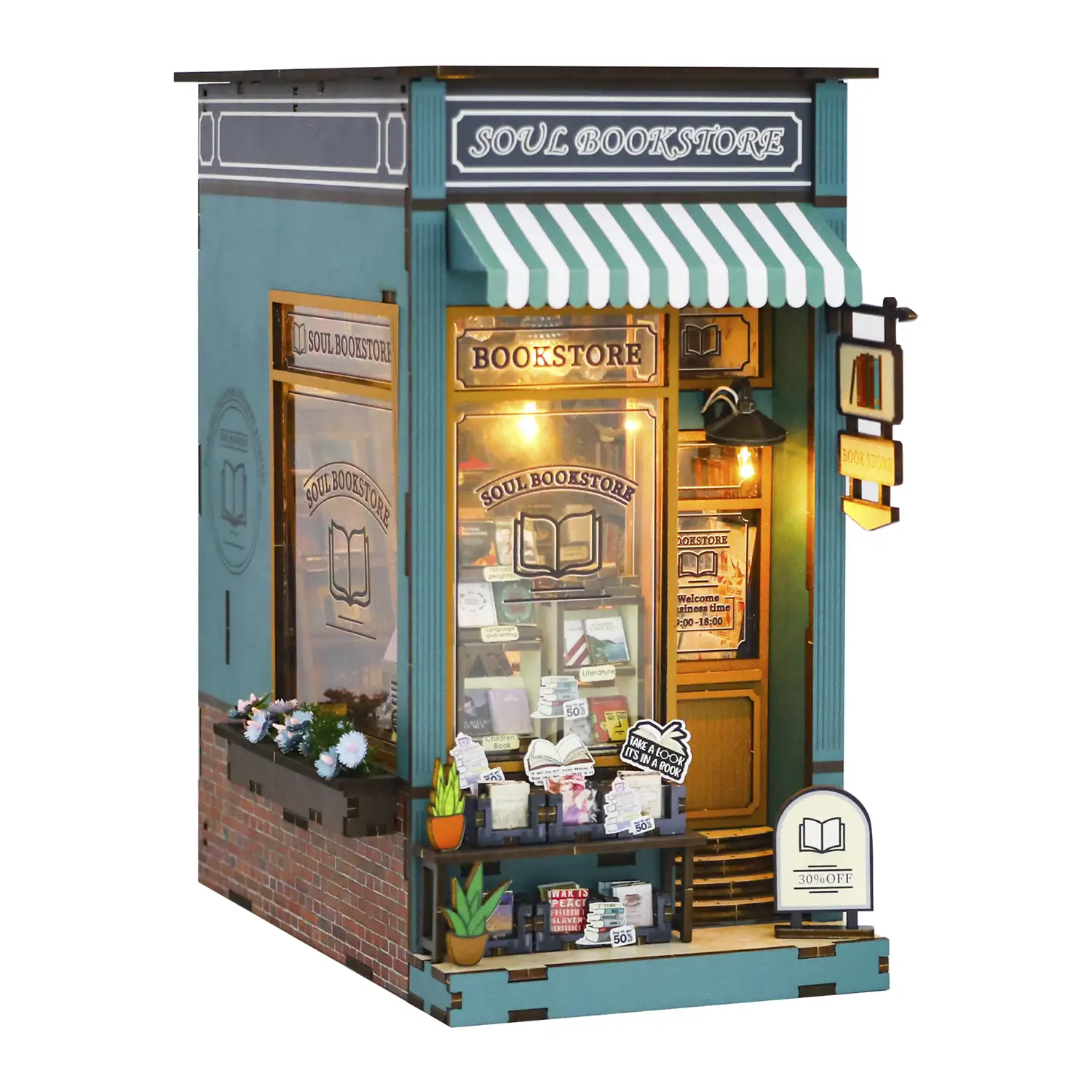 Librería Alma. Book Nook realista con gran detalle, cubierta y luces led.