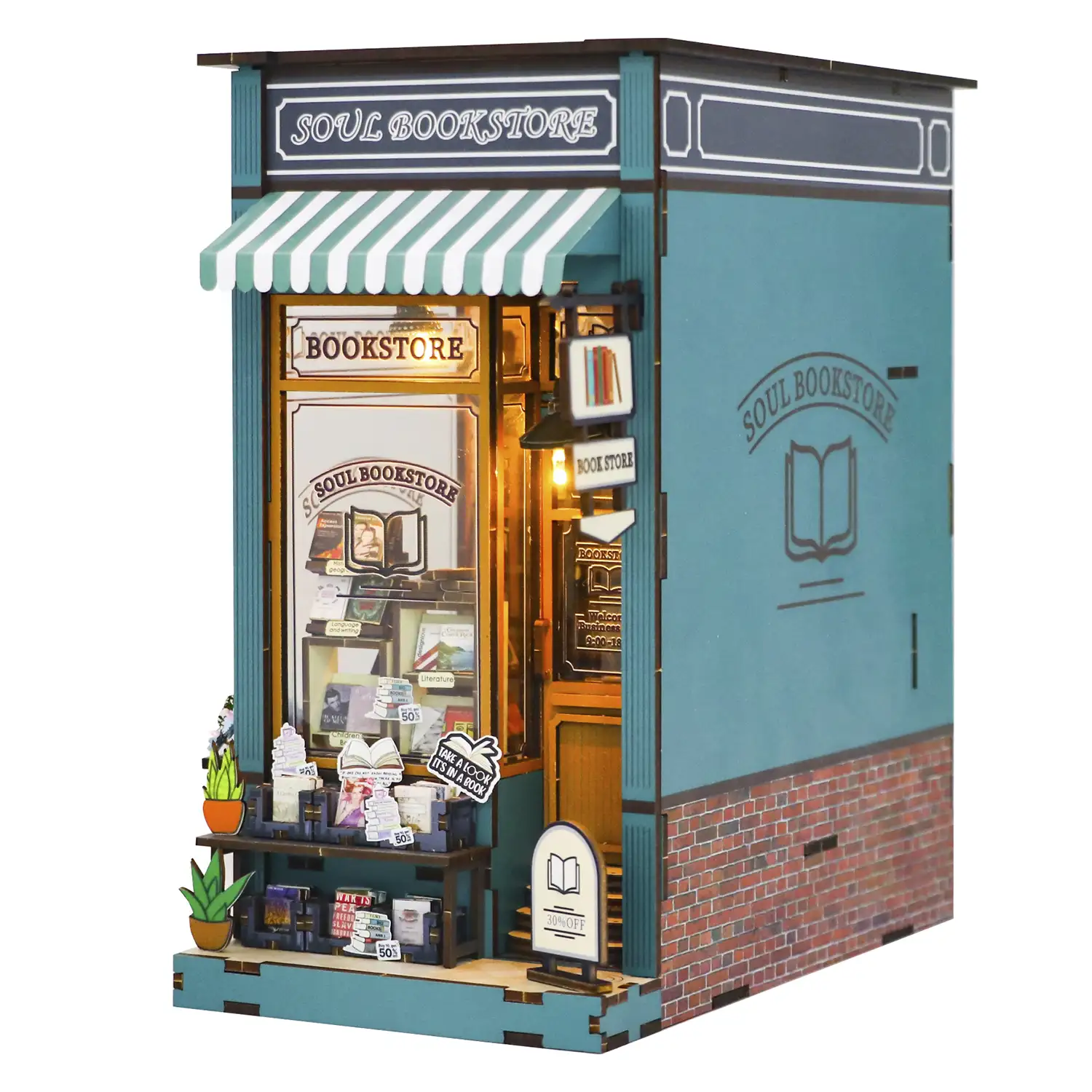 Librería Alma. Book Nook realista con gran detalle, cubierta y luces led.