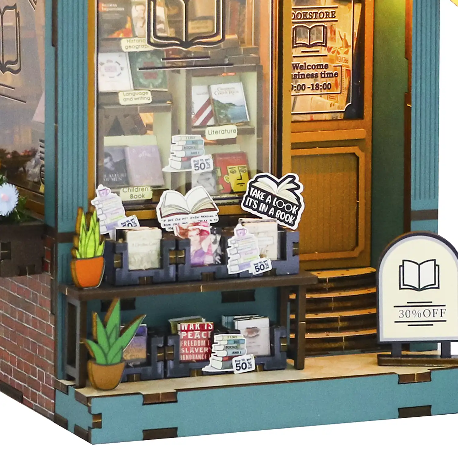Librería Alma. Book Nook realista con gran detalle, cubierta y luces led.