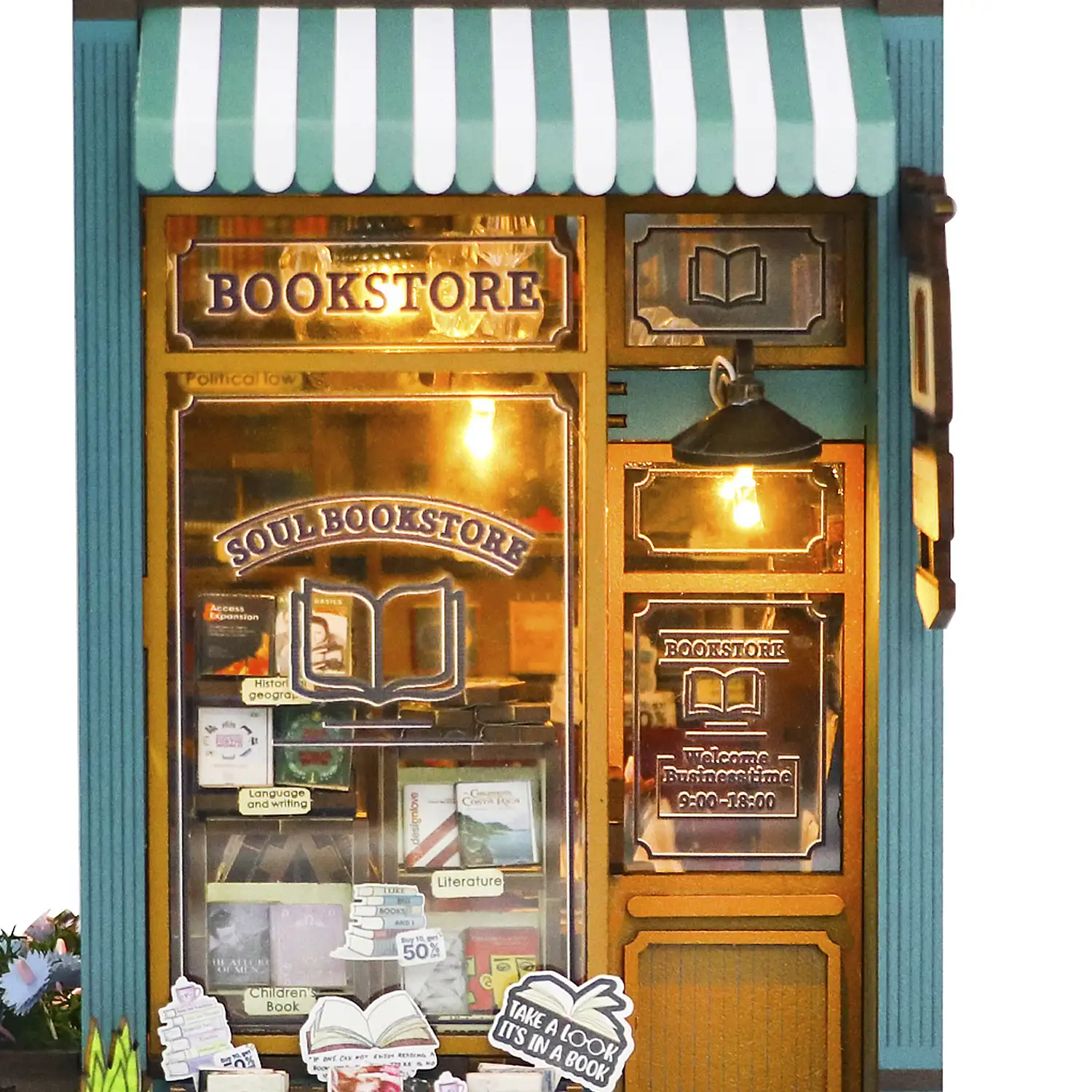 Librería Alma. Book Nook realista con gran detalle, cubierta y luces led.