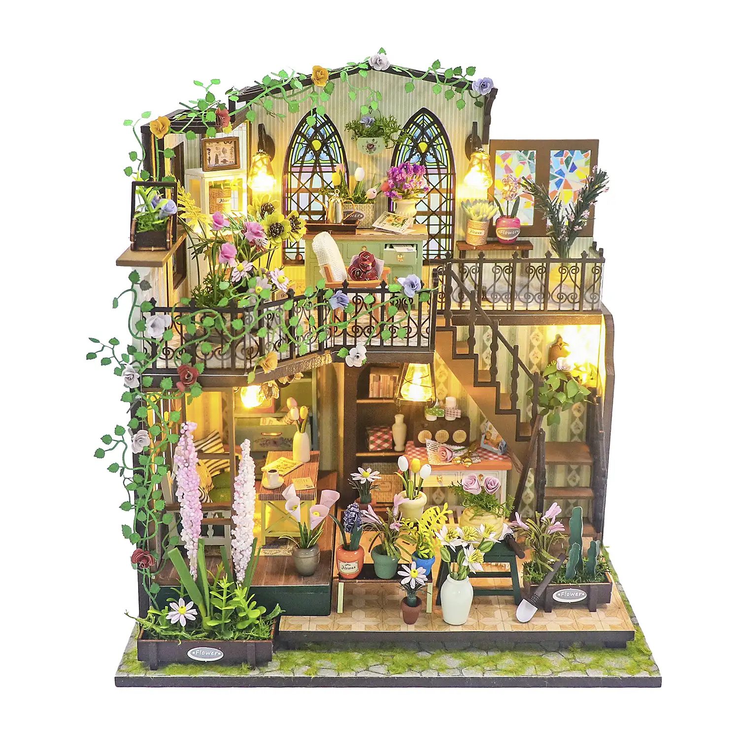 Casa de flores de Darcy. Maqueta 3D realista con gran detalle y luces led.