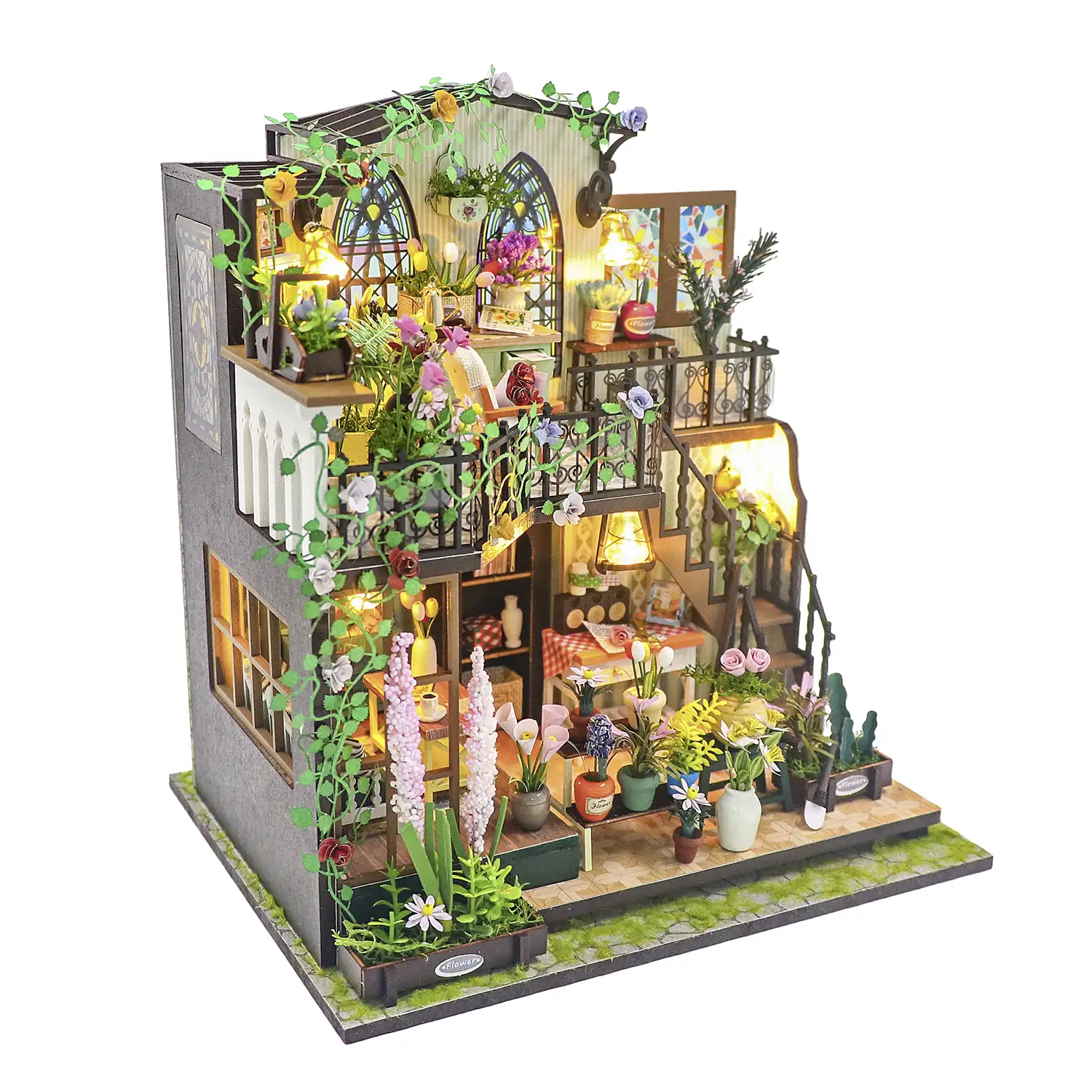Casa de flores de Darcy. Maqueta 3D realista con gran detalle y luces led.