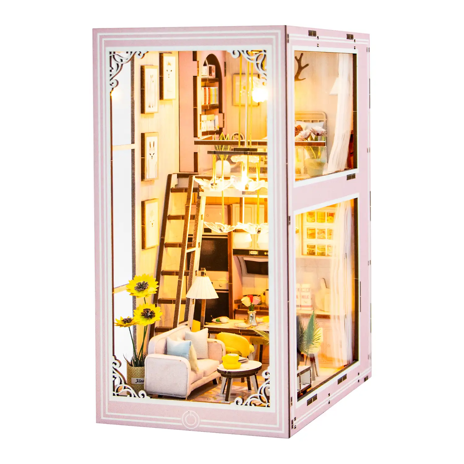 Apartamento Rosa. Book Nook realista con gran detalle, cubierta y luces led.