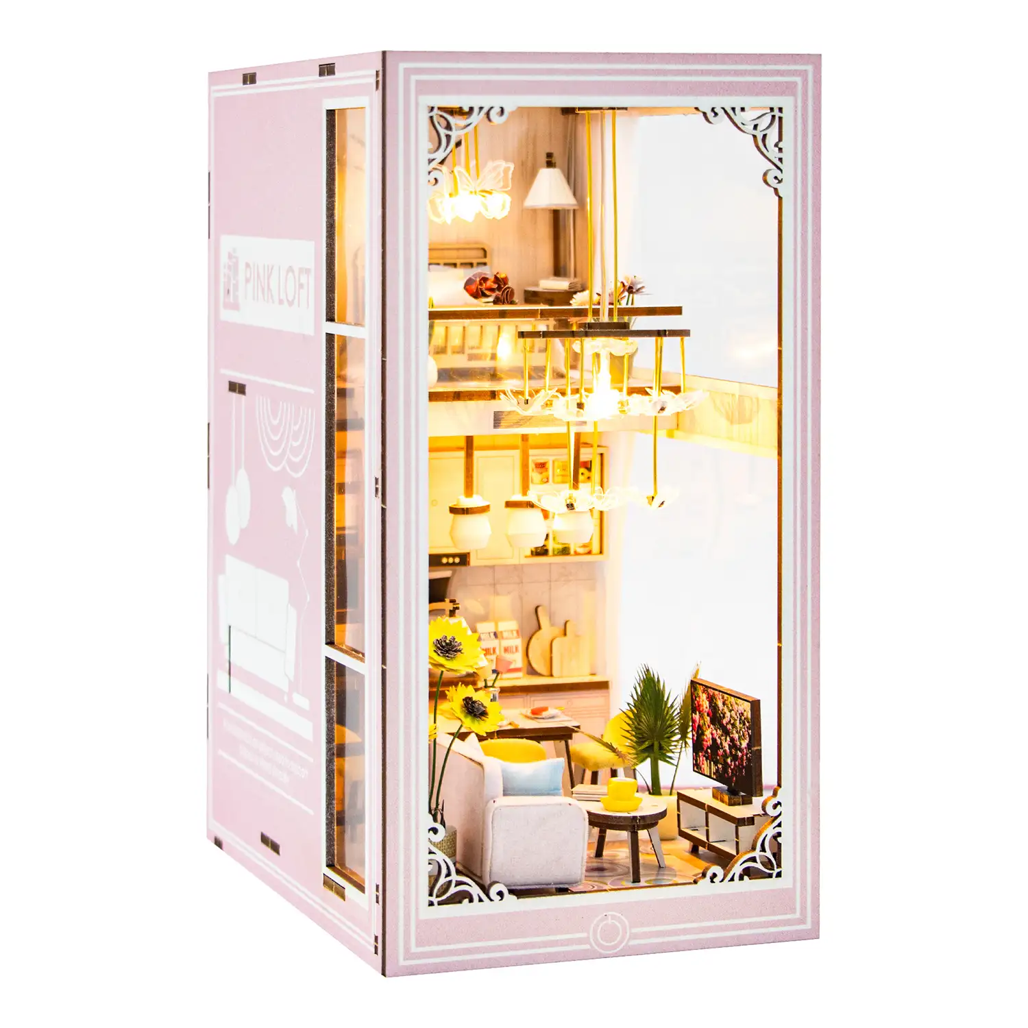 Apartamento Rosa. Book Nook realista con gran detalle, cubierta y luces led.