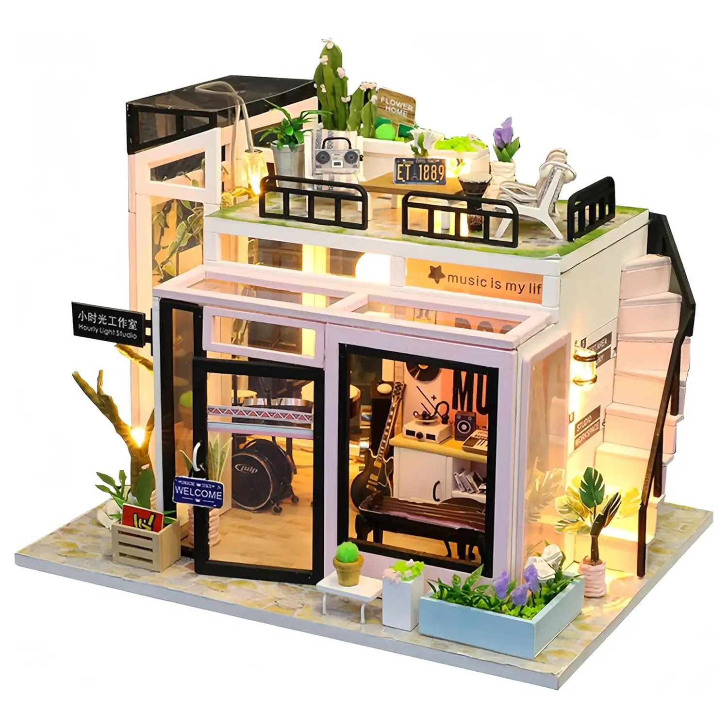 Estudio de música. Maqueta 3D realista con gran detalle y luces led.