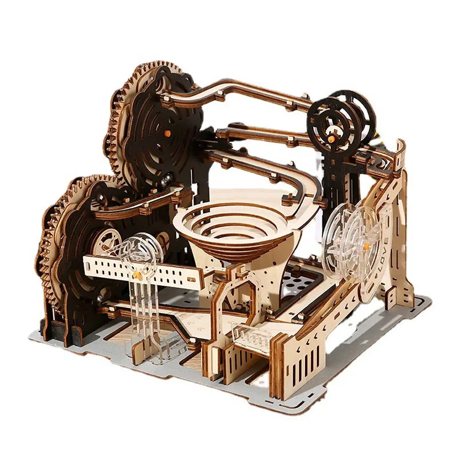 Maqueta de Madera 3D, diseño de Vía mecánica con movimiento. 133 piezas.