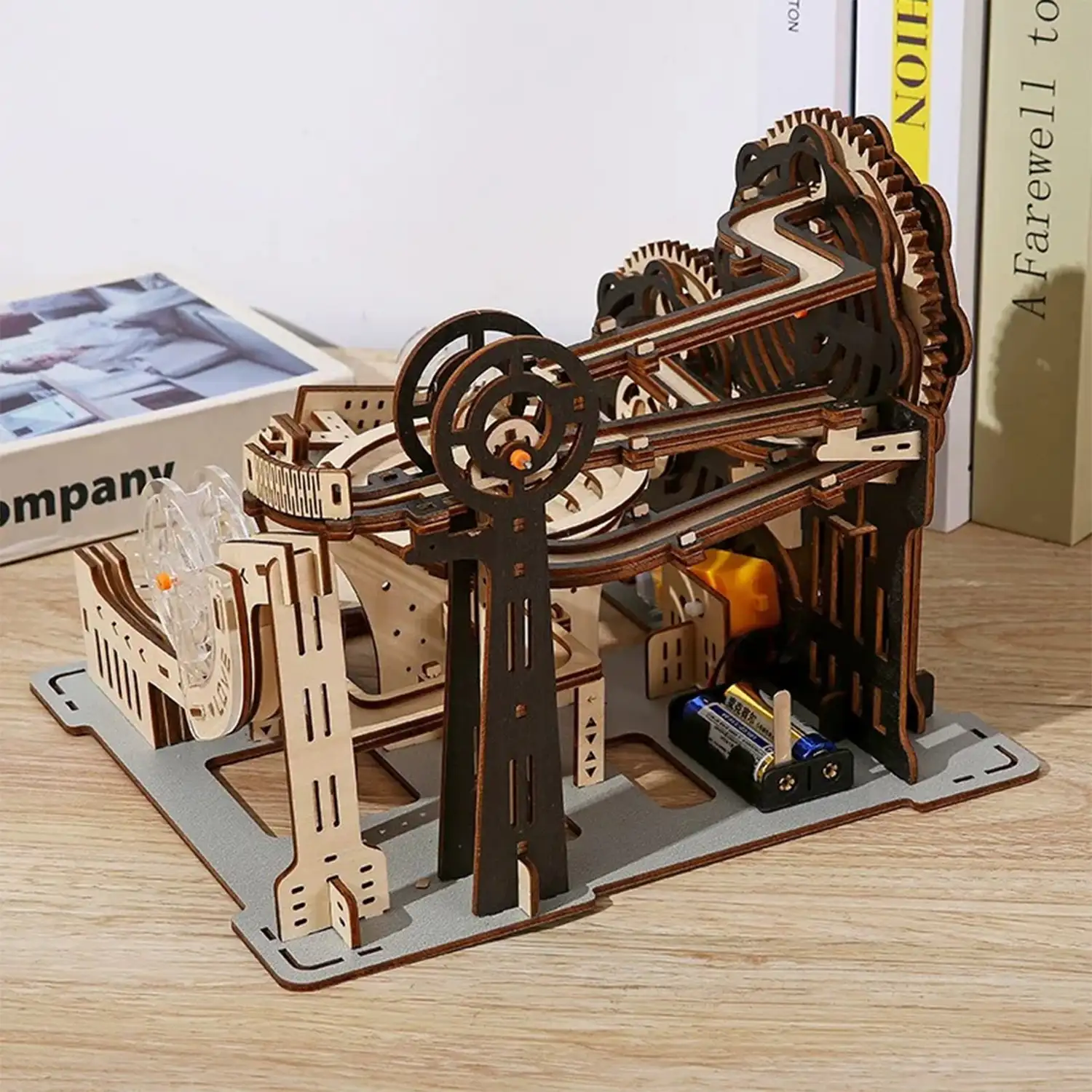 Maqueta de Madera 3D, diseño de Vía mecánica con movimiento. 133 piezas.