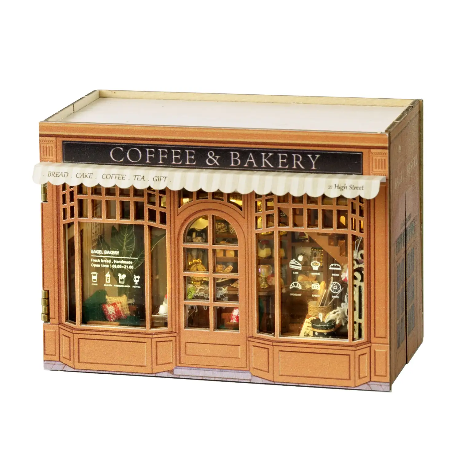 Colección Cubo fantástico, Tiempo de bagel. Maqueta plegable 3D realista con gran detalle y luces led.