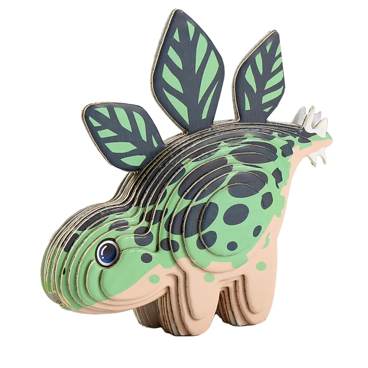 Puzle 3D de cartón con relieve. Diseño de Stegosaurus.